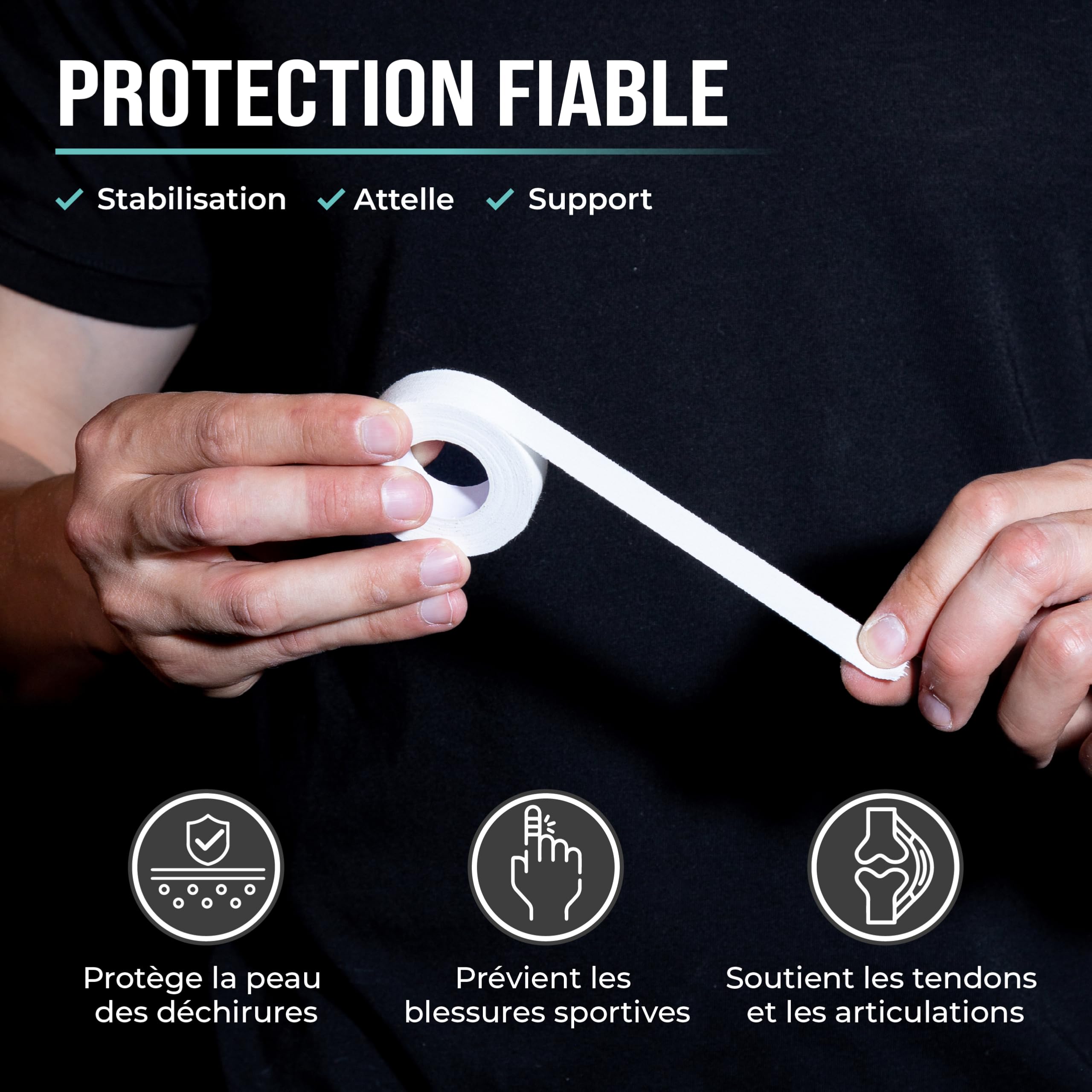 PULLUP & DIP Tape pour Doigt avec Adhésif extra Fort, 3 Rouleaux (30 m) de Tape pour l'Escalade, Tape Sportive douce pour la Peau, Tape pour la Main pour la Musculation, Basket-Ball, Handball (Blanc)