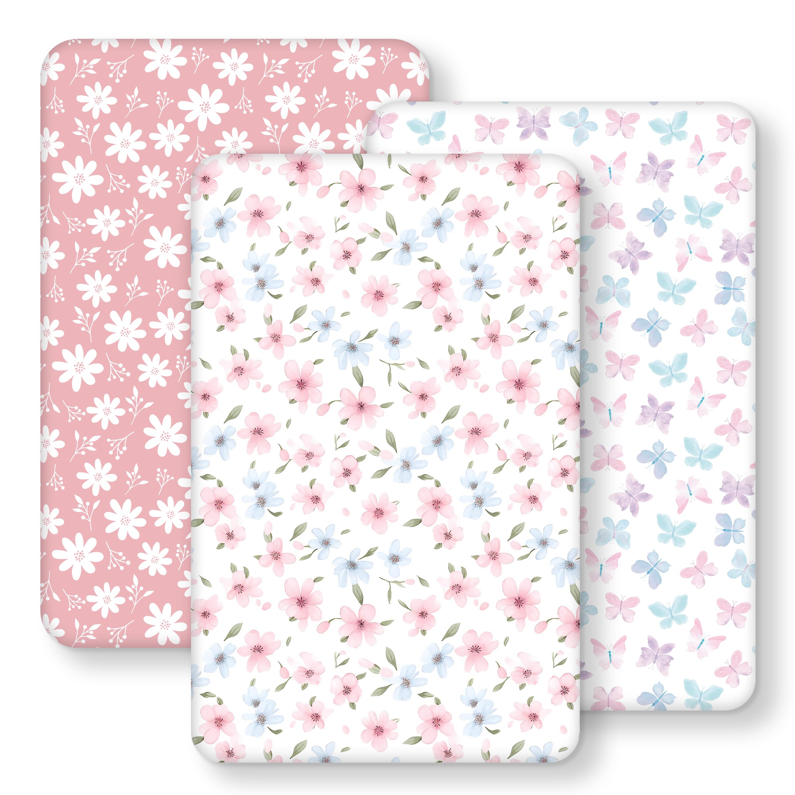 FIEMOL Next to Me Crib Sheets 85x51cm Fitted, 3 Pack Baby Cot Sheets