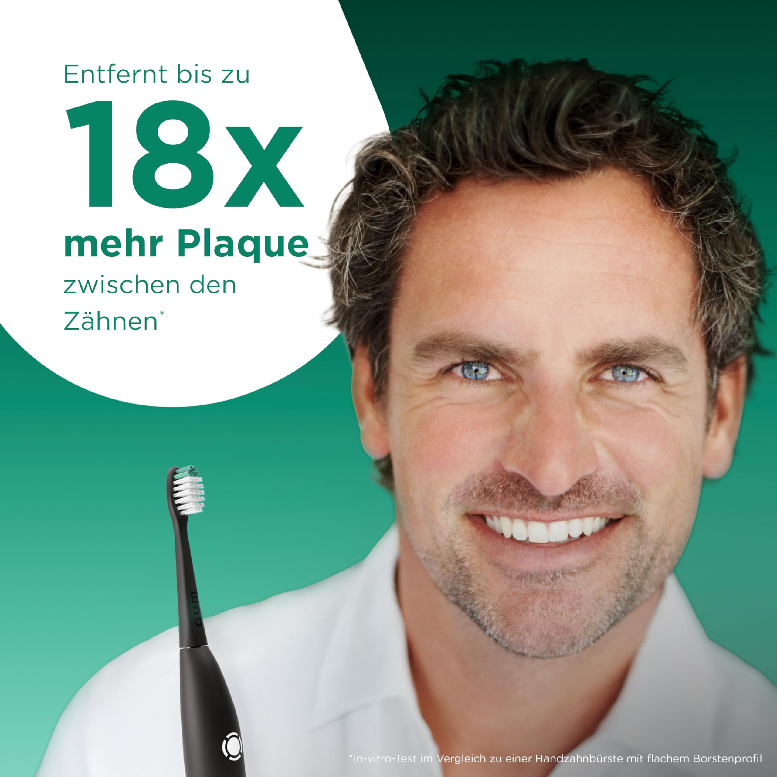 GUM SMART ONE elektrische Zahnbürste | Geschwindigkeitskontrolle | Timer | 4 Putzmodi | 6 Wochen Akkulaufzeit | GUM SMART App | 1x Schall-Zahnbürste | 2x Bürstenköpfe | Schwarz