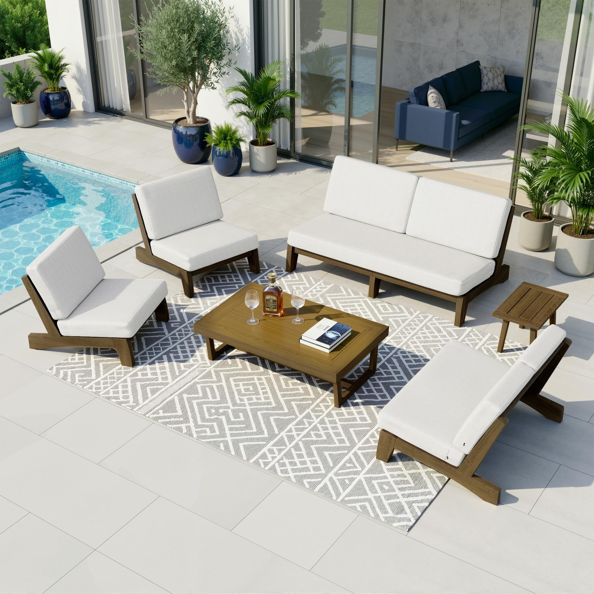 Pia Ricoo 6-Piece Patio Furniture Set, Outdoor Sofa with Split Back Loveseat, 2 Chairs, Coffee Table &amp; Side Table, Conversation Set for Backyard/Deck/Lawn - Beige