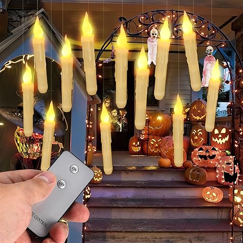 Miniatura 1 de Velas LED flotantes con control remoto de varita, paquete de 12 velas mágicas colgantes sin llama, luz blanca cálida parpadeante, velas de ventana