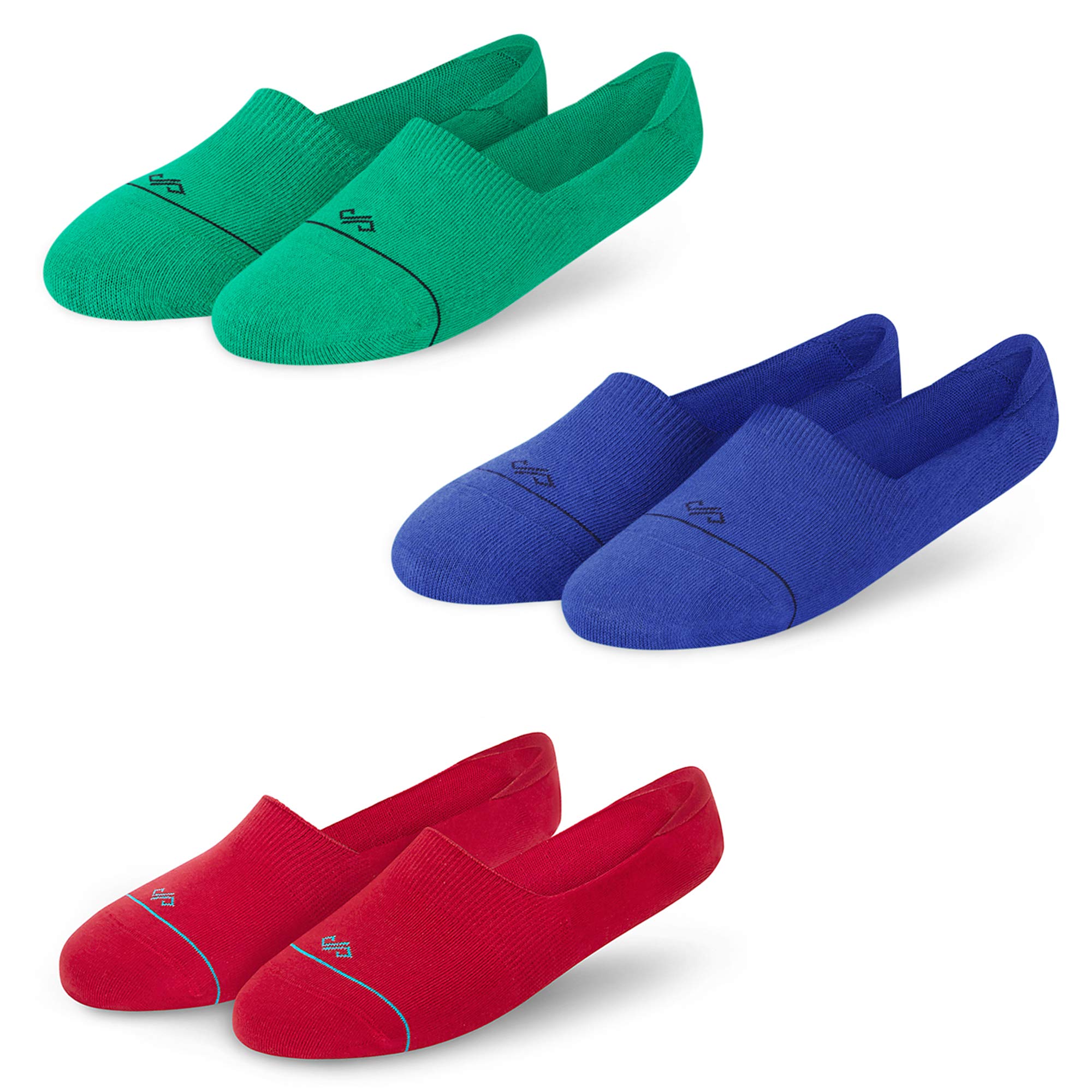 dynamocks Men's and Women's Combed Cotton Loafer Socks with Anti-Slip Silicon (Pack of 3) (Blue + Green + Red, Multicolour, Free Size)-picture-49