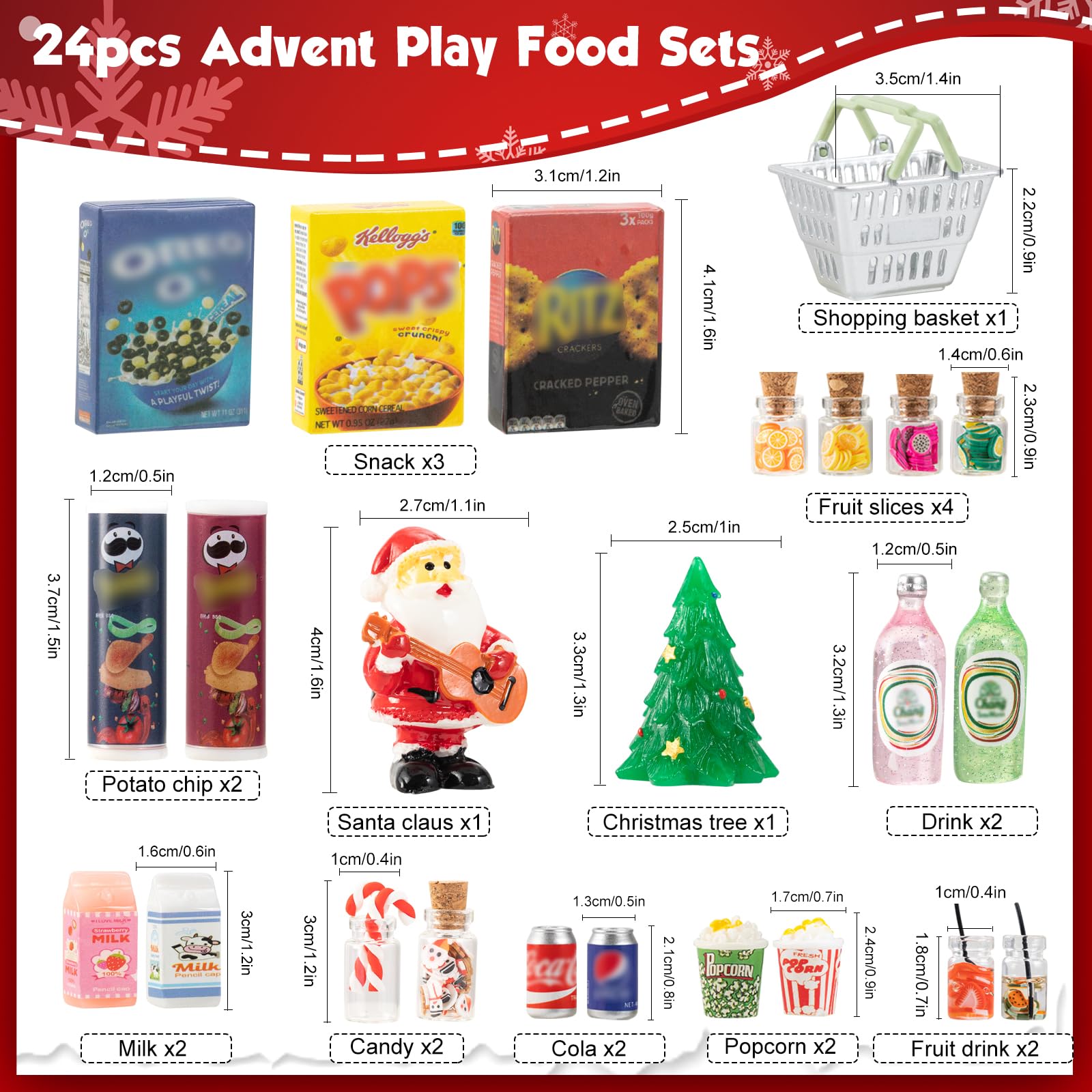 WEVOL Calendario Adviento 2025 Miniaturas para Casa de Muñecas, 24 Piezas Juguetes Miniatura Set de Comida y Bebida, Calendario de Adviento de Juguete Regalos para Niños Mayores de 3 Años — view 3