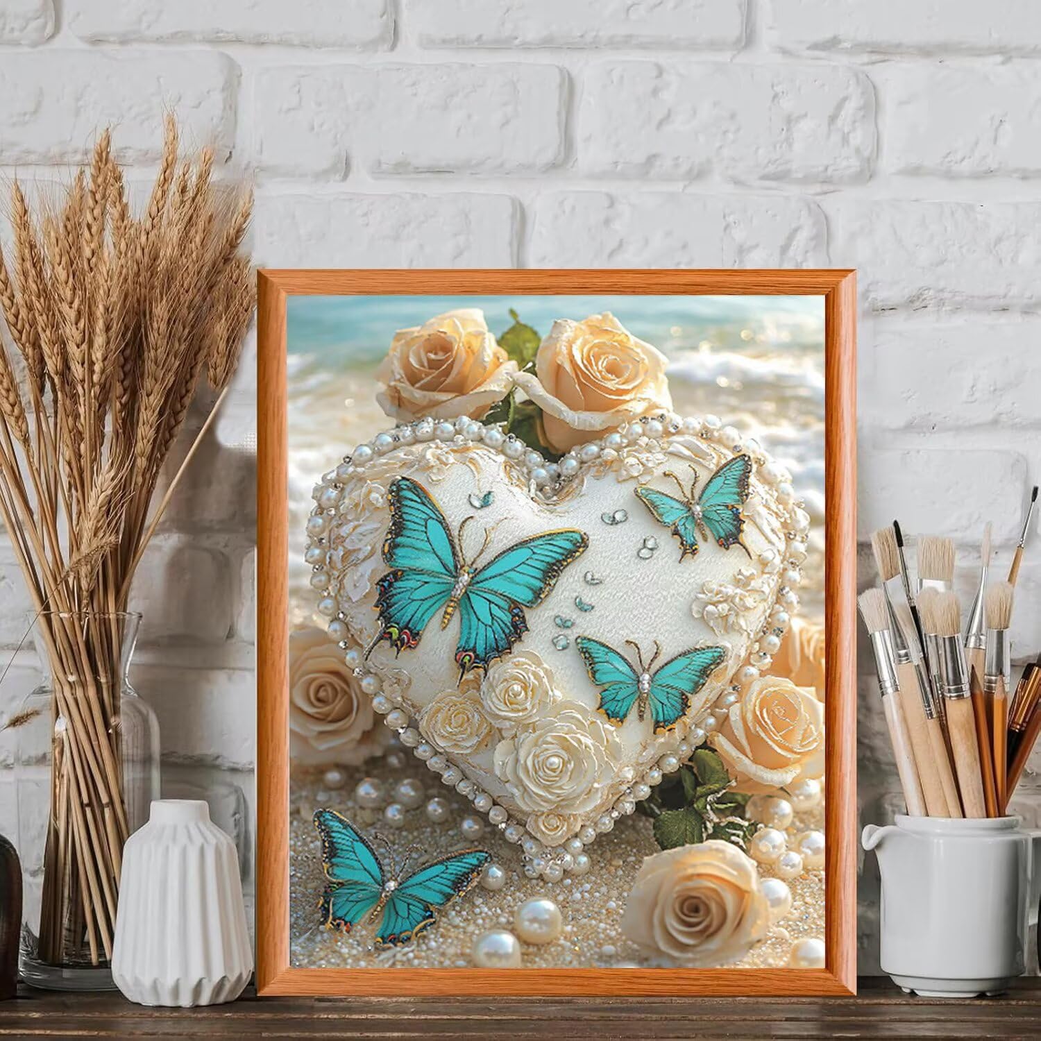WEISHIWE Malen nach Zahlen Erwachsene Strand mit Herz, 70x90cm x-314 | Malen nach Zahlen Erwachsene Leinwand Kit, DIY Handgemalt Ölgemälde Set mit 3-Pinseln und Acrylfarbe für Wanddeko,Ohne Rahmen