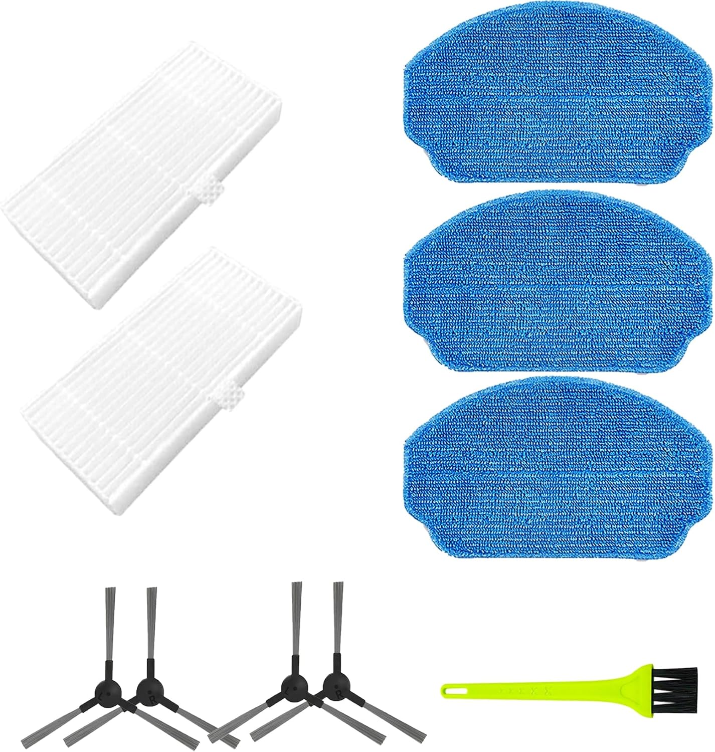 Replacement Parts for MAMNV BR150/BR151, for ZCWA BR150/BR151, for MANVINS G20, for ONSON BR150/BR151 2-in-1 Robot Vacuum and Mop Combo Accessories, 4 Side Brush, 2 Hepa Filters, 3 Mop Pads