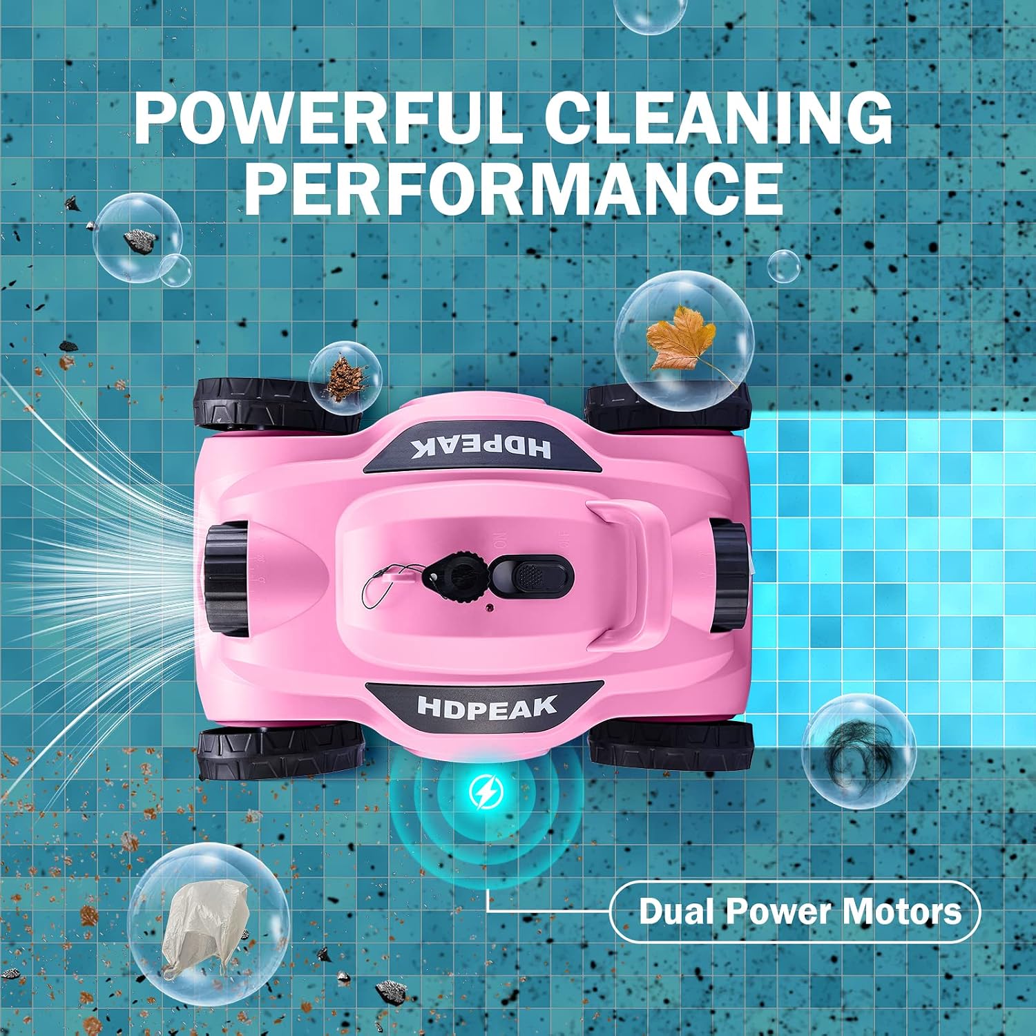Cordless Robotic Pool Cleaner, HDPEAK Pool Vacuum Lasts 110 Mins, Auto-Parking, Rechargeable, Automatic Cordless Pool Vacuum Ideal for Above/In-Ground Pools Up to 50 feet, Pink