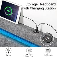 Vista 3 de HAUSOURCE Cabeceros para cama tamaño Queen con luz LED y poste USB, cabecera tapizada Queen con altura ajustable, cabecera acolchada de tela de lino