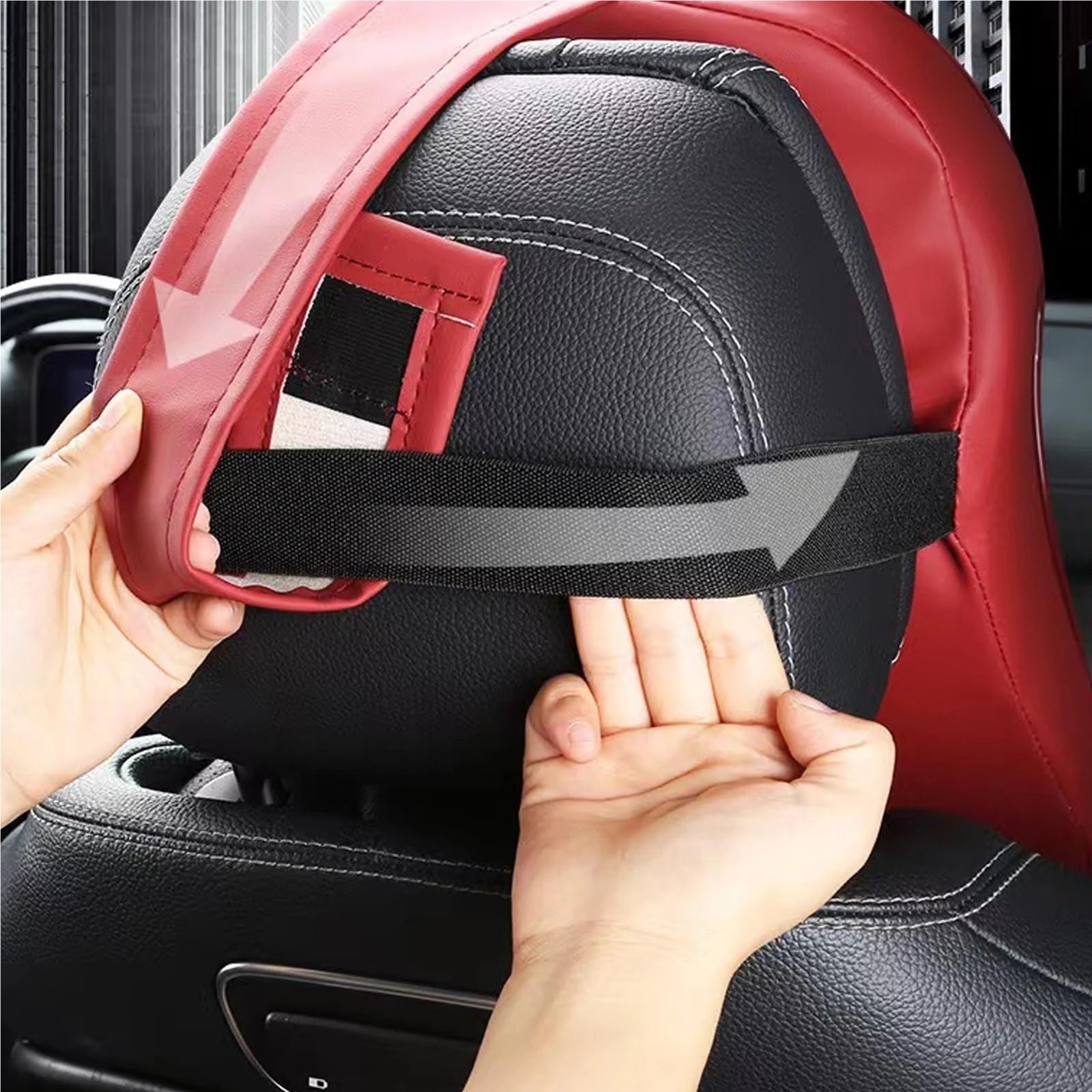 poduszka do jazdy Poduszka pod szyję do samochodu z pianki memory z 3D skóry nappa, łagodząca ból w samochodzie, podtrzymująca szyję podczas podróży(Beige)