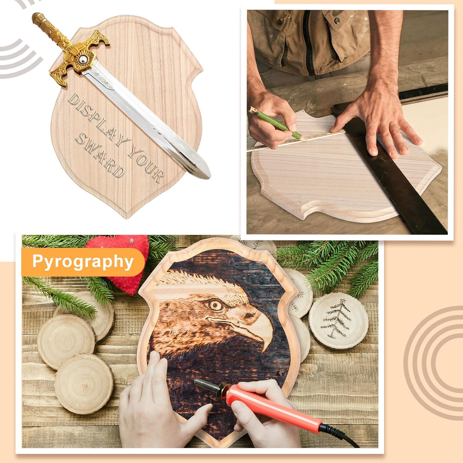 Kigley 6 Pcs Unfinished Wood Plaque Wooden Shield Plaque Wood Sign for Crafts Boards Carving Crafting, for Burning Projects Slab Pallets for Table Top(12 x 16 Inch)