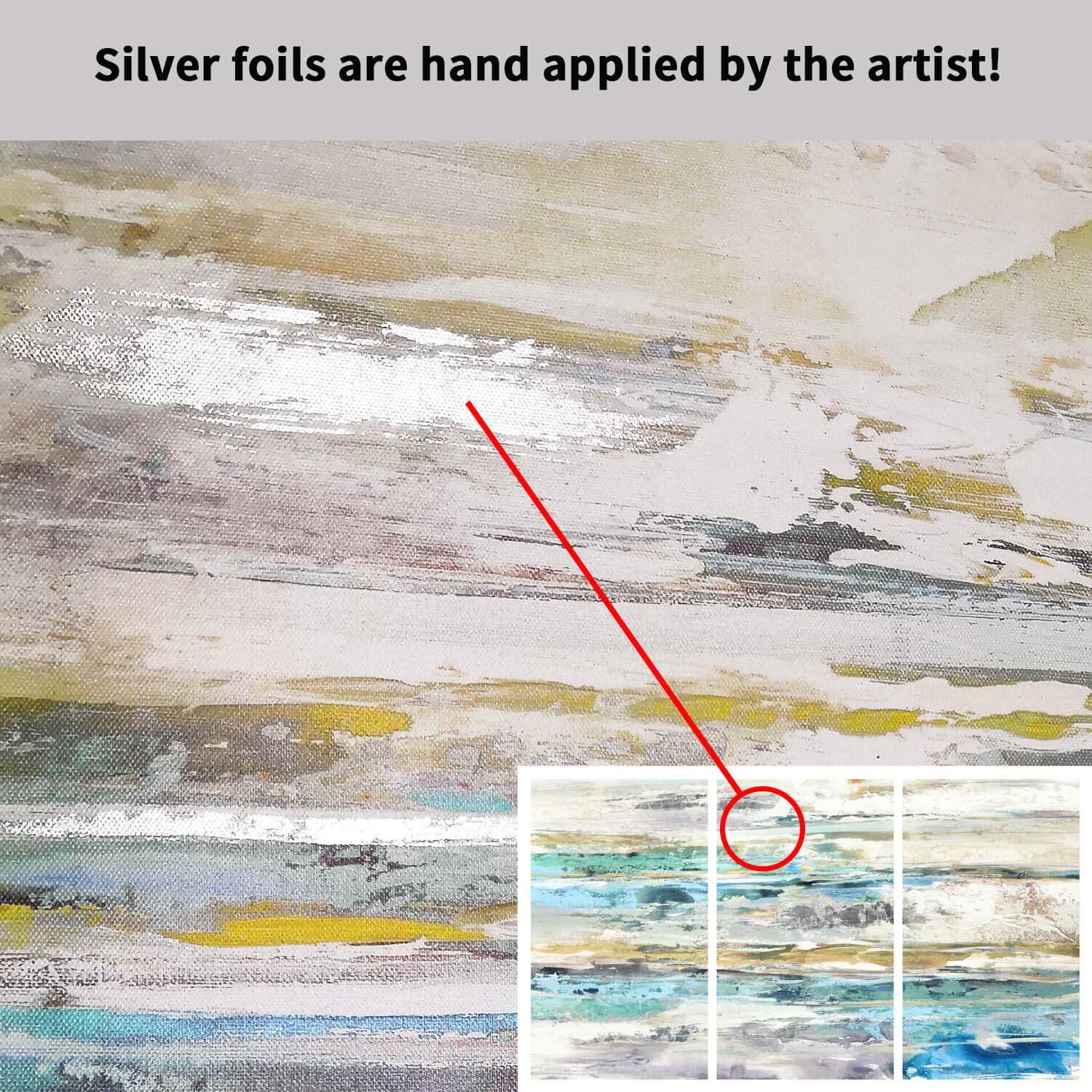 Hardy Gallery Abstract Seascape Coastal Artwork: Sea Silver Foil Print on Canvas for Wall Decor