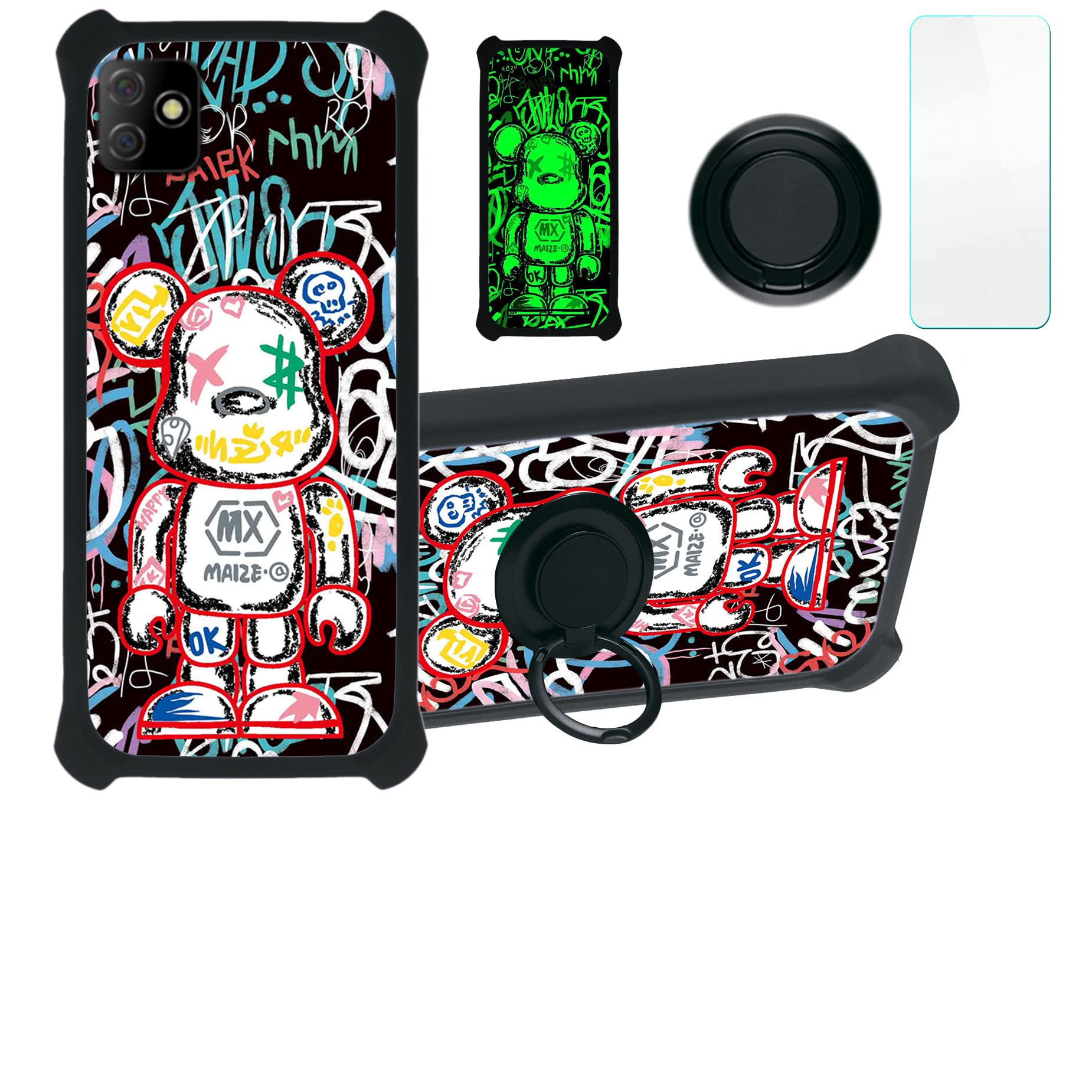 jioeuinlyDigicel Dl4 Plus Case Compatible with Digicel Dl4 Plus Phone Case Cover [with Tempered Glass Screen Protector][Hard PC + Soft Silicone][Ring Support] [Luminous Effect] YGH-MXX