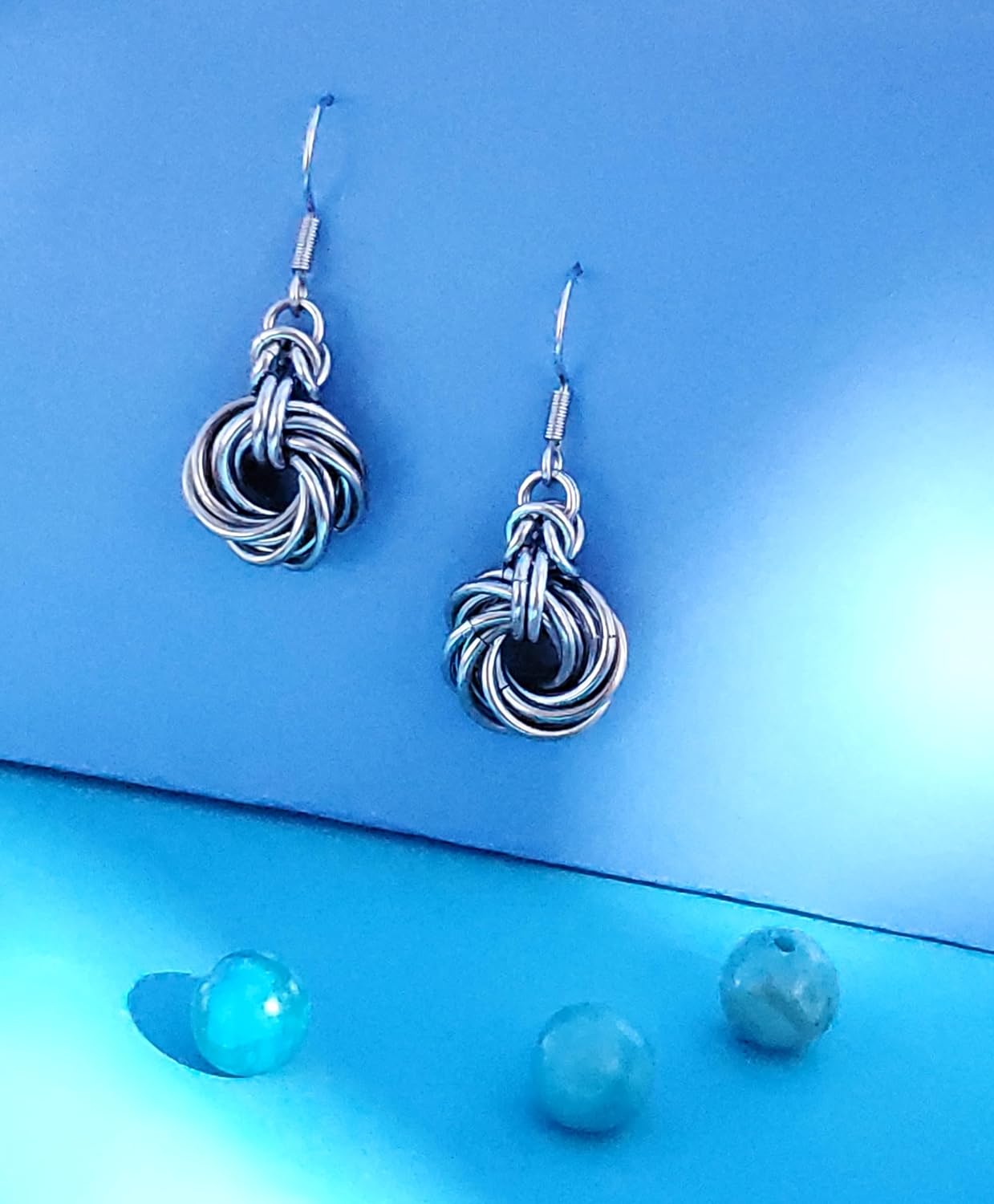 Handmade 11 Steel Rings Love Knot Earrings, 11th Anniversary Wedding - by ChainMettle Jewelry