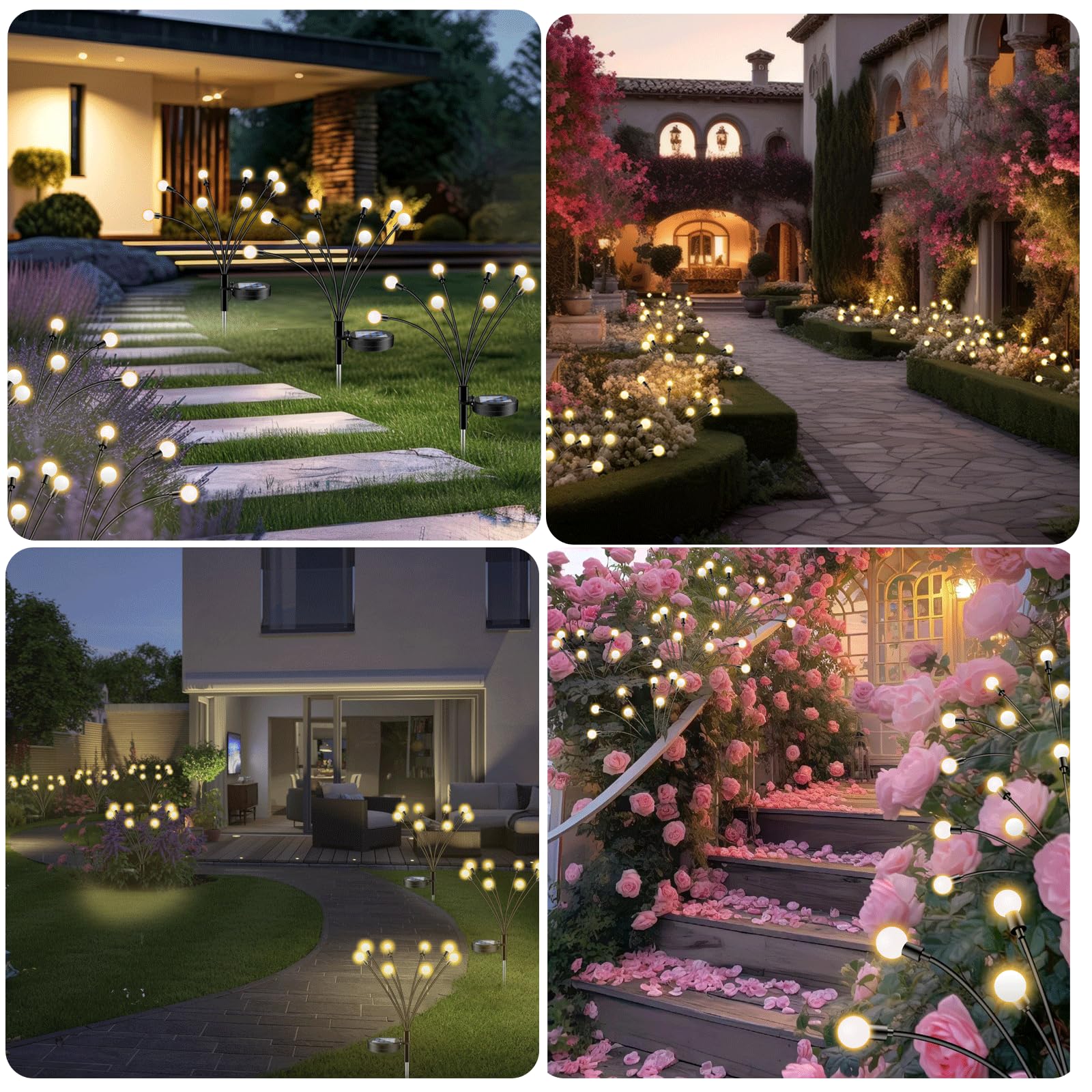 SCNNC Lampes Solaires Lucioles Exterieures Jardin, 8 LED Lumière Solaire Extérieure Luciole IP65 Étanche Blanc Chaud, Firefly Lampes Solaires Extérieures pour Jardin Balcon Allée Terrasse, 4 Pièces