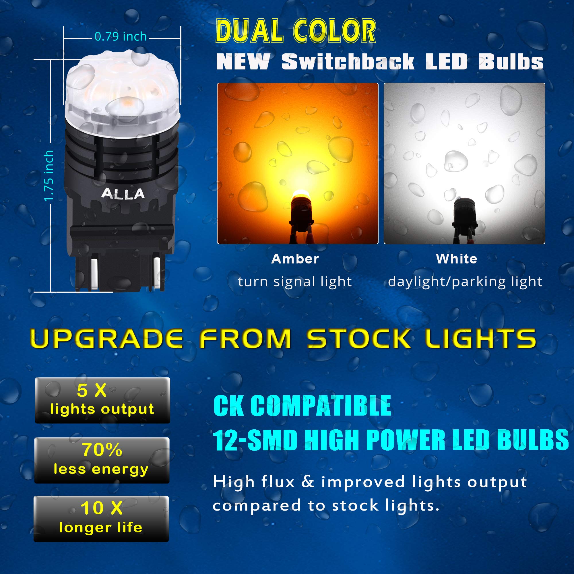 Alla Lighting 4257NA 4257 Switchback Bulbs LED Turn Signal Lights Super Bright 12V Dual Color 6000K White (DRL/Parking)/Amber Yellow(Blinker) Upgrade