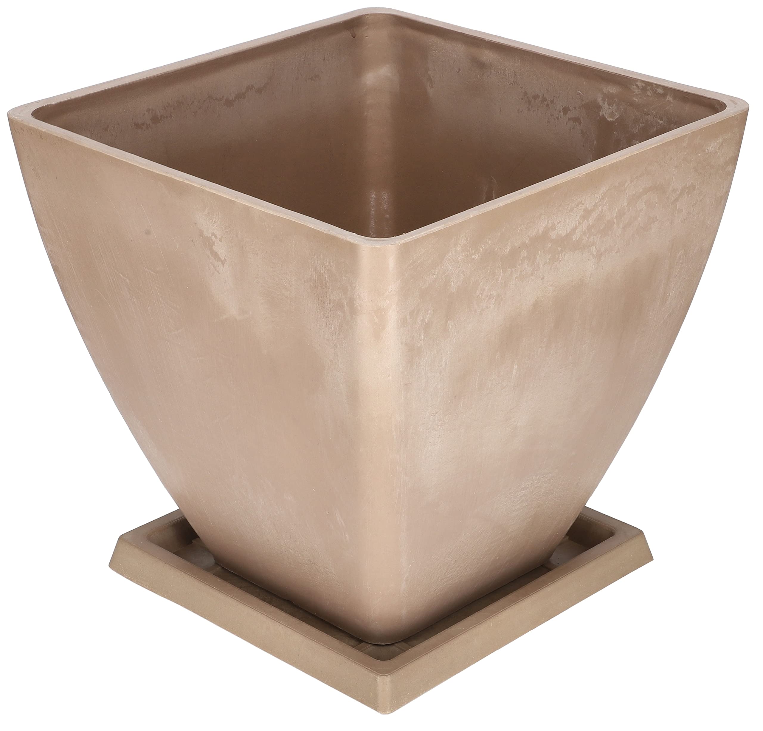 KOTARBAU® Vaso per piante grande, in materiali riciclati 30 x 30 x 28 cm, con sottovaso, 23 x 23 x 2 cm, colore: tortora