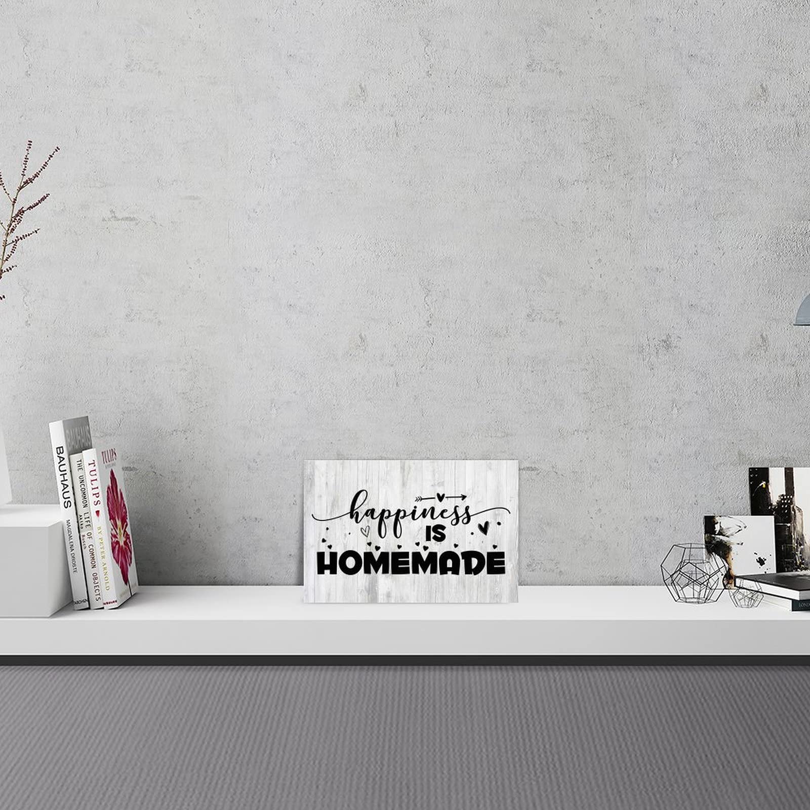 Cartello Decorativo Da Parete In Legno "Happiness Is Homemade" - Stile Rustico Con Cornice Bianca, 20x61 Cm