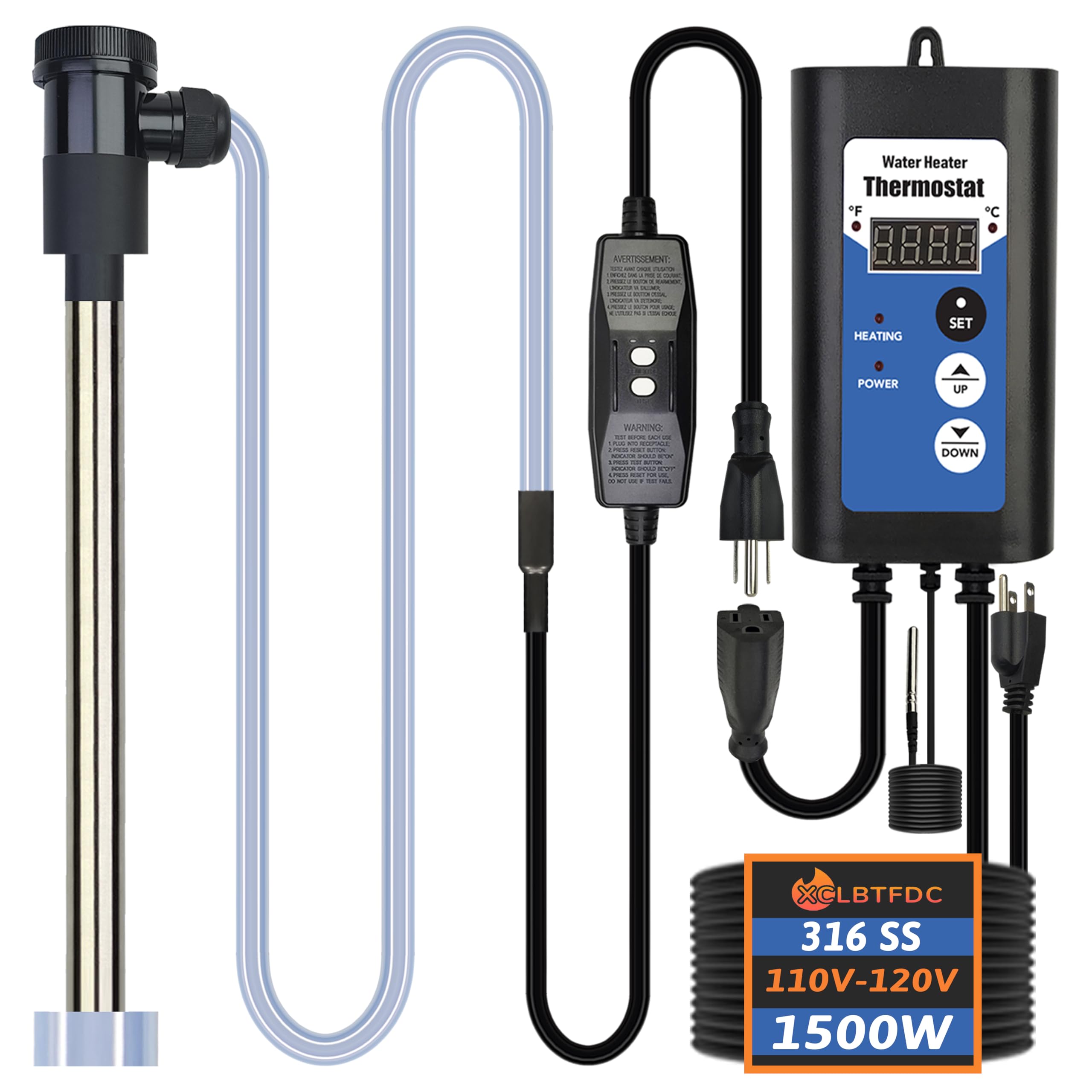 Photo 1 of XCLBTFDC 1500W Immersion Water Heater Portable Electric Hot Tub and Pool Submersible Water Heater with Temp Control, GFCI for Bathtubs, Baptistry, Above Ground Pool, Inflatable Pool Bucket & spa tub