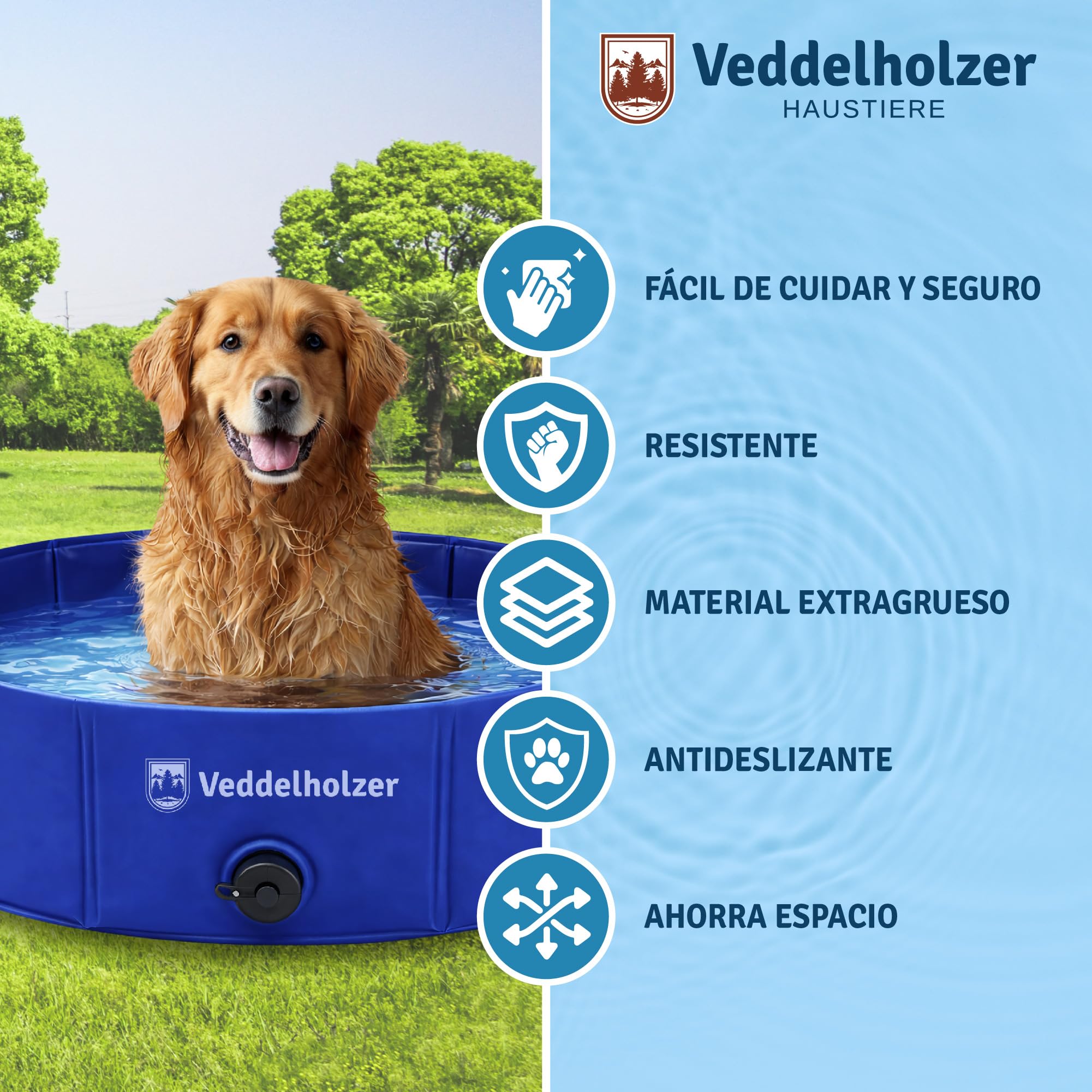 Piscina Plegable para Perros Veddelholzer (M) 80 x 20 cm Antideslizante Piscina Robusta para Perros, Ahorra Espacio y es Estable, Ideal para jardín y balcón, Montaje rápido sin inflar