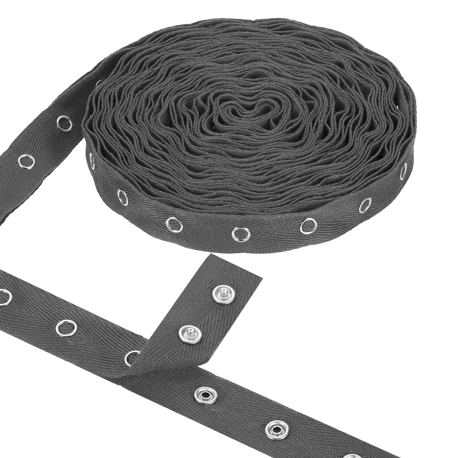 sourcing map 3 Yards Metal Snap Tape for Sewing Snap Buttons for Clothes, Metal Button Tape Ribbon for Clothes, Cotton Snap Trim Fastener for DIY Crafts, 0.78" Width,Dark Gray