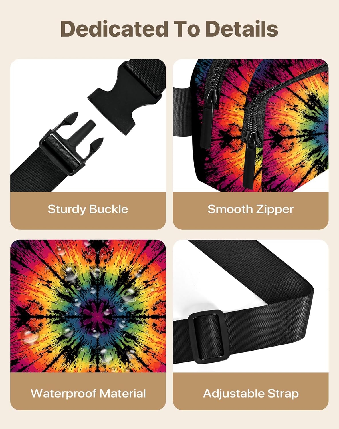 Tie Dye Fanny Pack Travel Belt Bag Waterproof Small Crossbody Bags for Women Waist Pouch for Running Hiking Cycling - Image 5