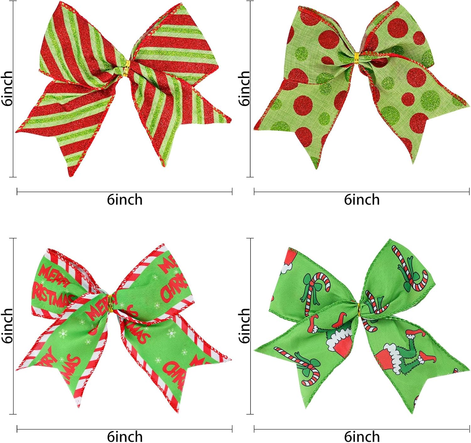 ZWIN 12 Pcs Christmas Bows Christmas Tree Ribbon 6 inches Red and Green Christmas Bows for Tree Ornaments Wreath Gift Wrapping Wall - Image 5