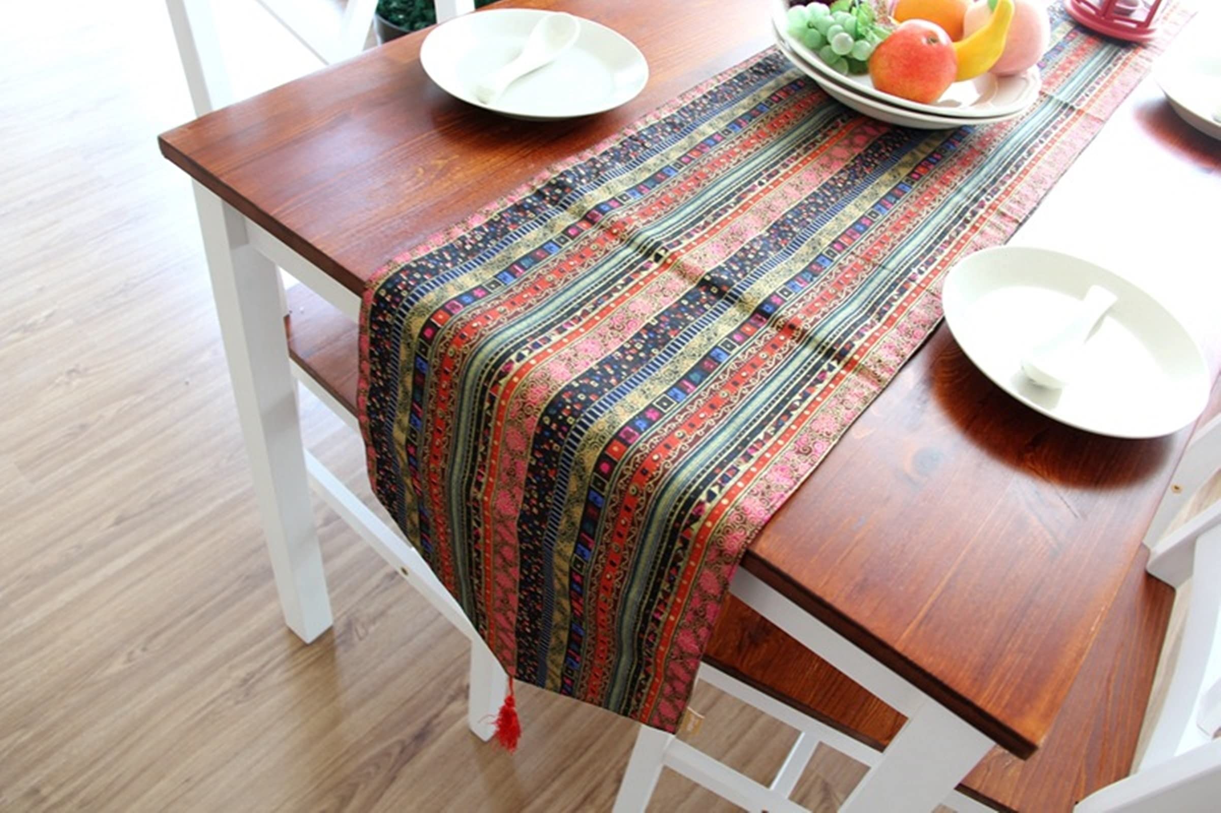 Runner Moderno 30x180CM Scanalature Runner da Tavolo Rosso Cotone - Stile 4