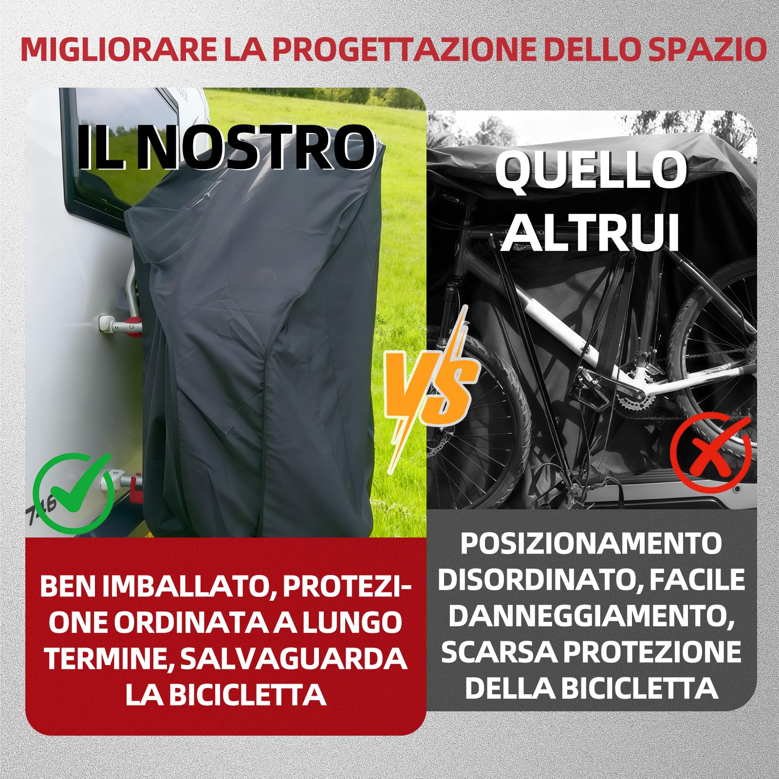 Telo protettivo per bicicletta, resistente agli agenti atmosferici e protettivo, in tessuto Oxford 600D, adatto per 3 biciclette, portapacchi per roulotte o camper (Nero)