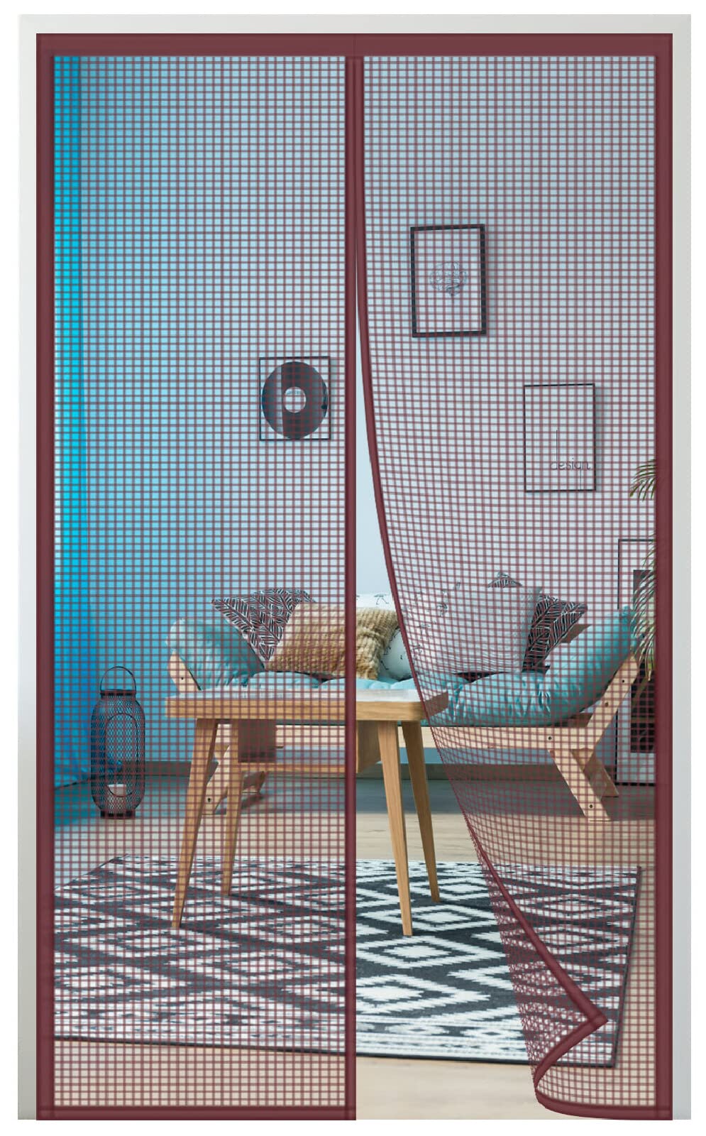 Magnetische Hordeur, Vliegengaas,130x190cm(W*H) Anti Mosquito Mesh Fly Gordijn,Top-to-bottom Afdichting Klikt Automatisch Dicht,Makkelijk te Installeren,voor Balkon Schuifbare Woonkamer,Brown-b