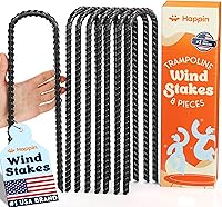Happin Heavy Duty 12 Inch Galvanized Steel Trampoline Stakes, U-Hook Ground Anchors Screw-In, 8-Pack Black for High Winds