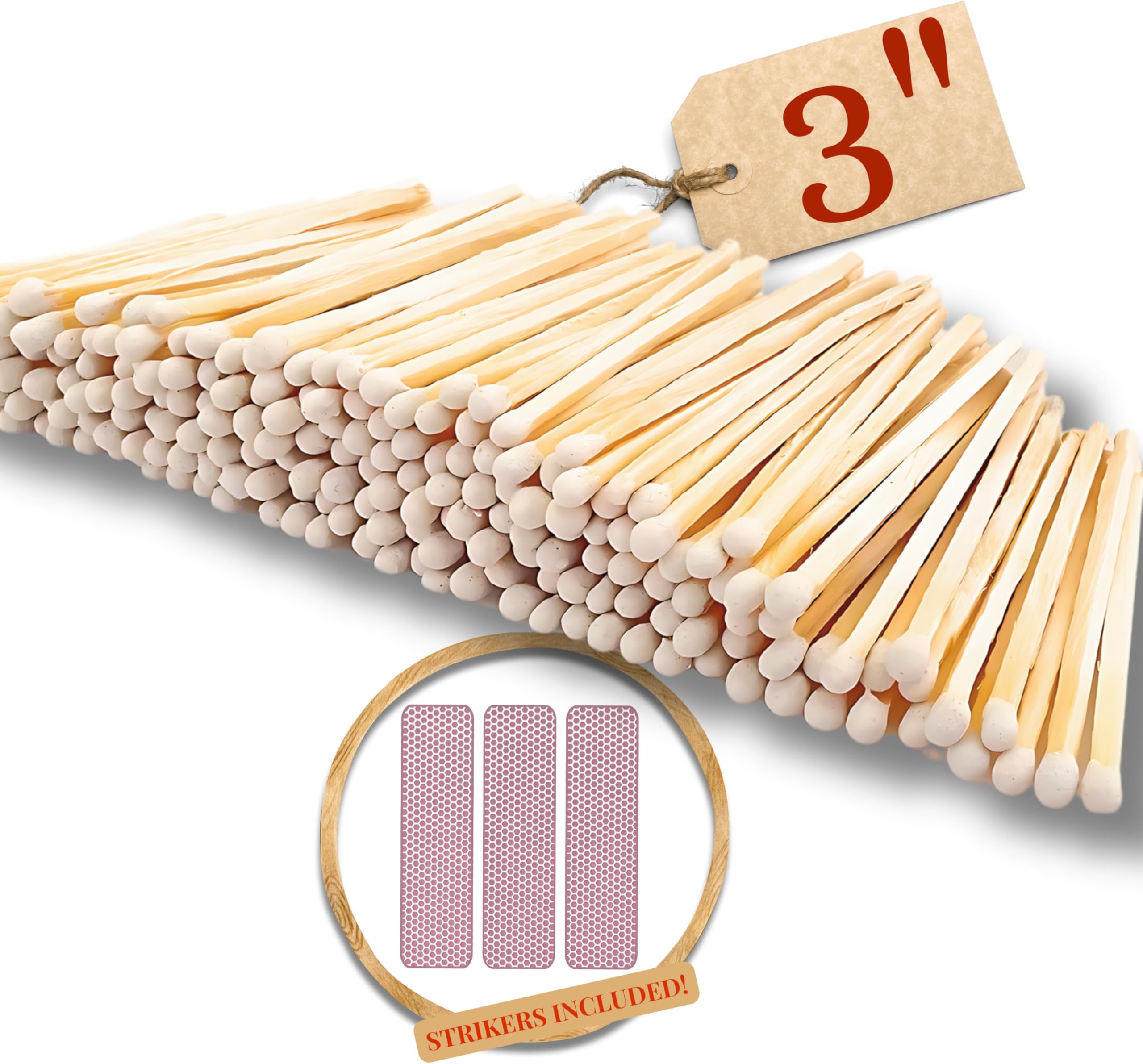 100-3" White Matches | Choose from 2", 3", 4", 5", 8" Wooden Safety Matches or Matchbox | Refill or Replacement Match for Candle Gift Set or Wedding Favors | Strikers Included (3")