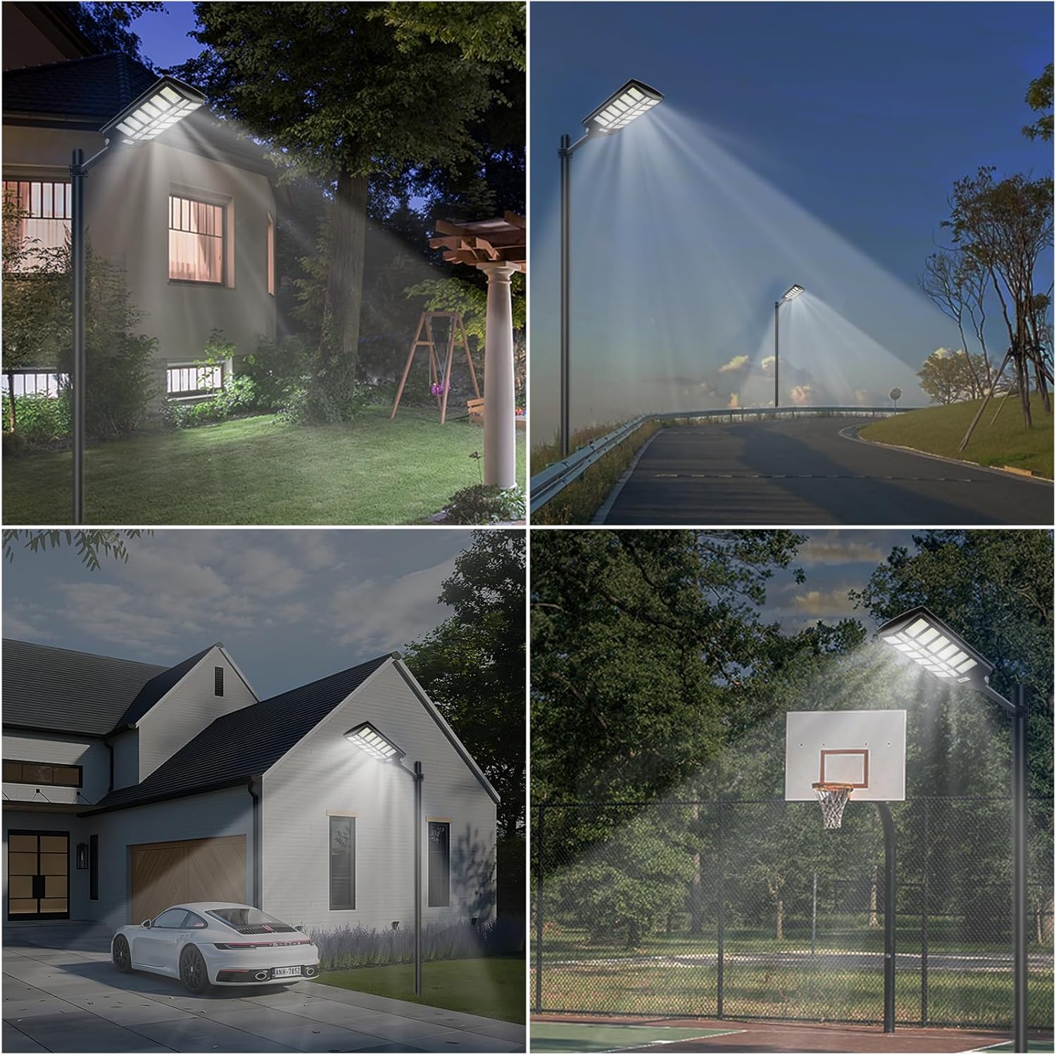 2 Pack 7000W Solar Street Lights Outdoor, 700000LM IP67 Waterproof Solar Lights Outdoor with Remote, Dusk to Dawn Motion Sensor Solar Parking Lot Lights, LED Flood Light for Yard Garden Driveway