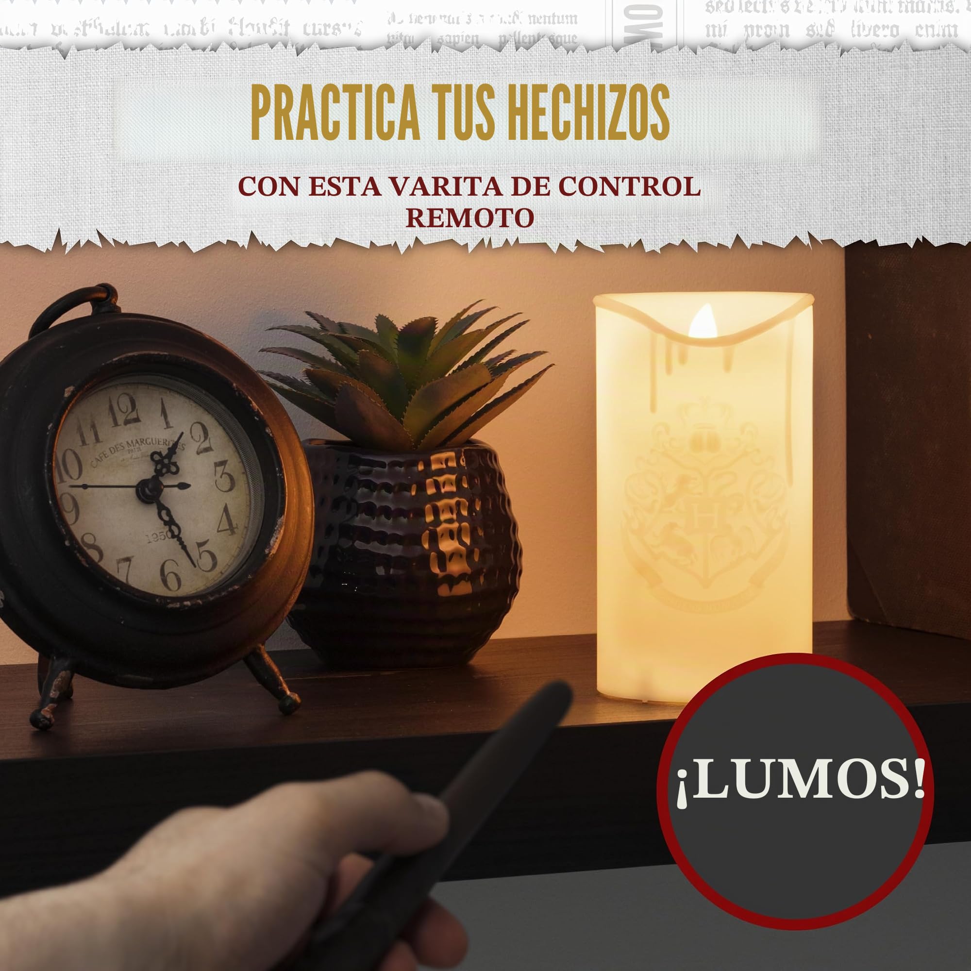Lámpara LED con vela Hogwarts Harry Potter - Producto oficial, vela para el Gran Comedor con mando a distancia, decoración para eventos temáticos