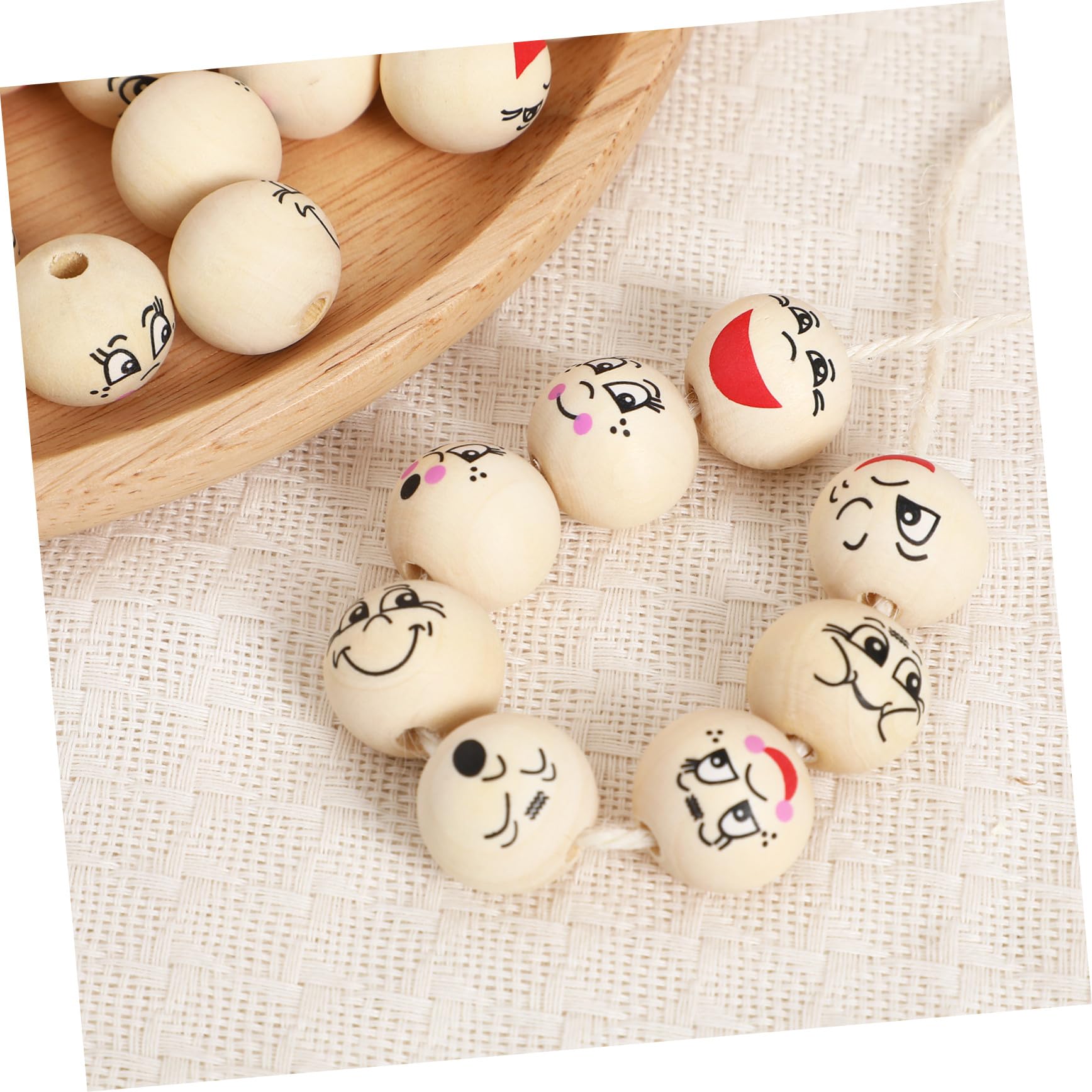 80piezas Cuentas de Madera Redondas con Forma de Sonrisa para Manualidades y Decoración para Hacer Tú Mismo Pulseras y Guirnaldas