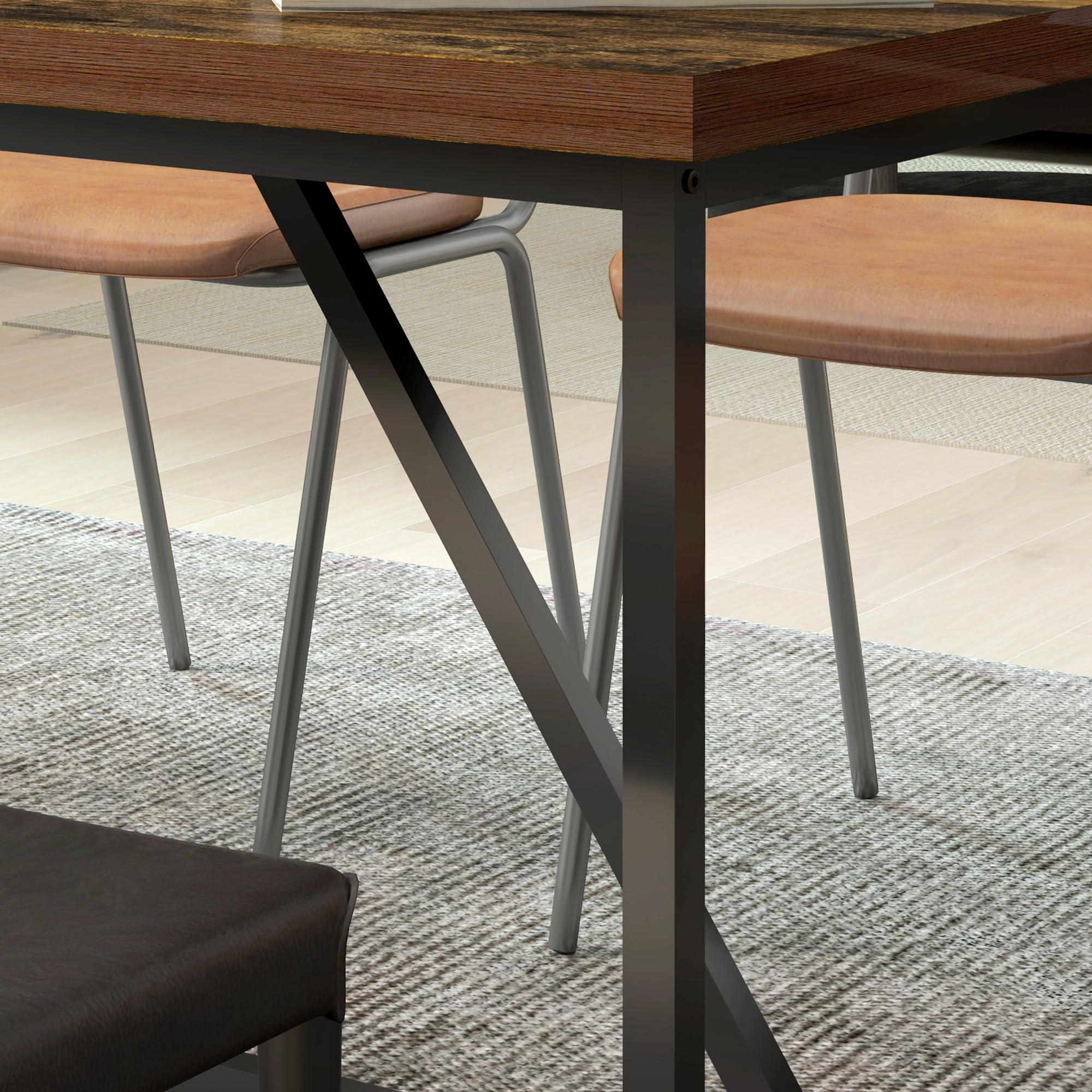 HOMCOM Tavolo da Pranzo Rettangolare per 6 Persone, Tavolo da Cucina in Stile Industriale con Piedini Regolabili in Legno e Acciaio, per Sala da Pranzo, Soggiorno e Studio, 150x80x75 cm, Marrone