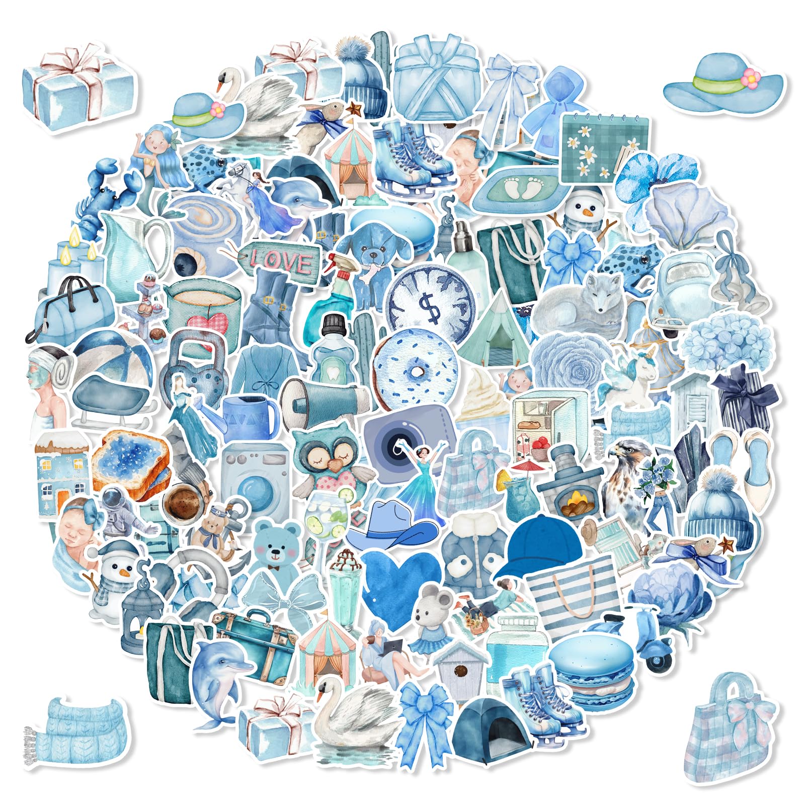G2PLUS 100PCS Blue Aesthetic Stickers: Waterproof Vinyl Vintage Blue Stickers for Journals, Scrapbooking, Planners, Notebooks, Water Bottles and DIY Decoration