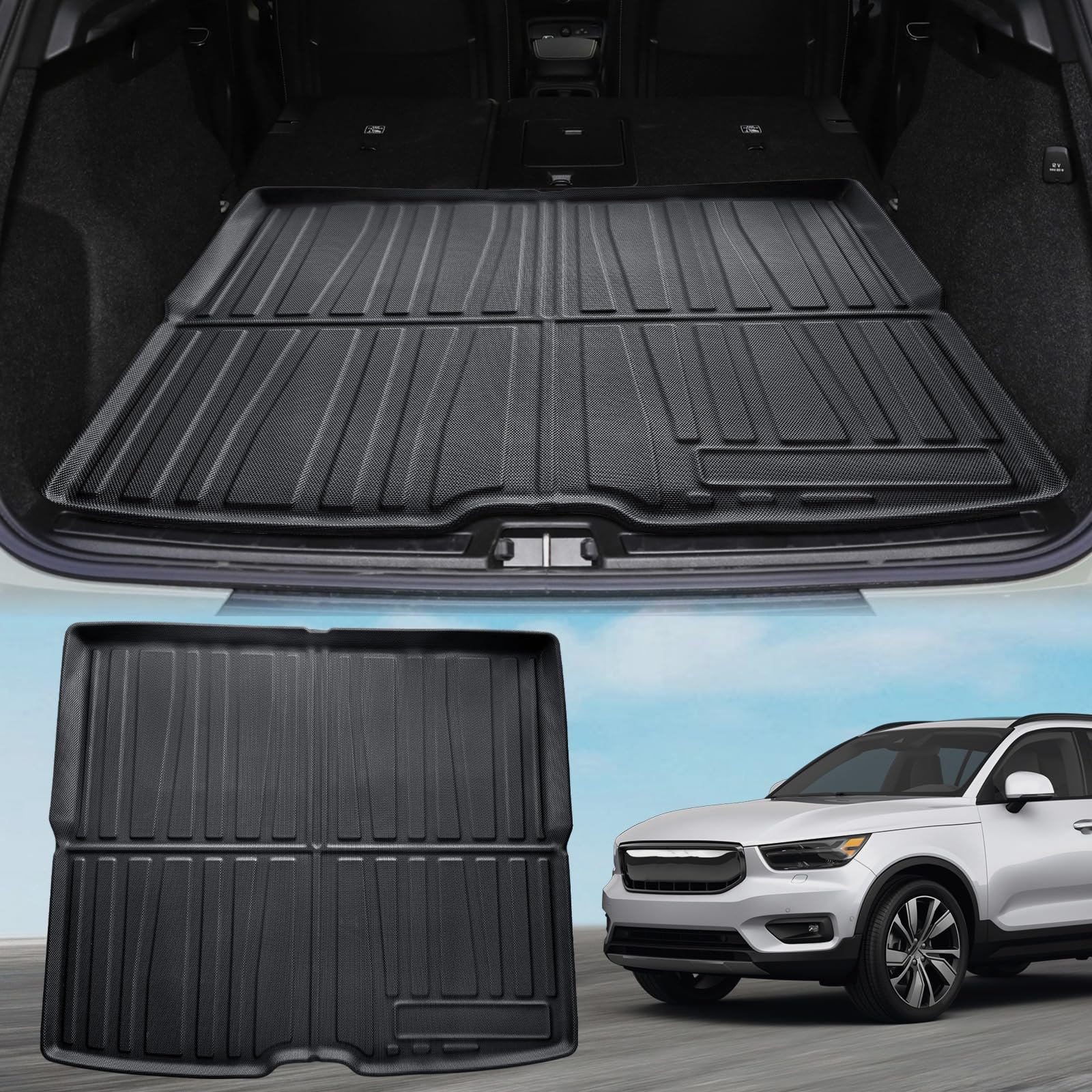 ECOZEN Mata do bagażnika 3D do Volvo XC40/C40 Recharge 2018-2025 TPE gumowa mata do bagażnika wodoodporna antypoślizgowa wysoka krawędź na każdą pogodę mata do bagażnika dla Volvo XC40