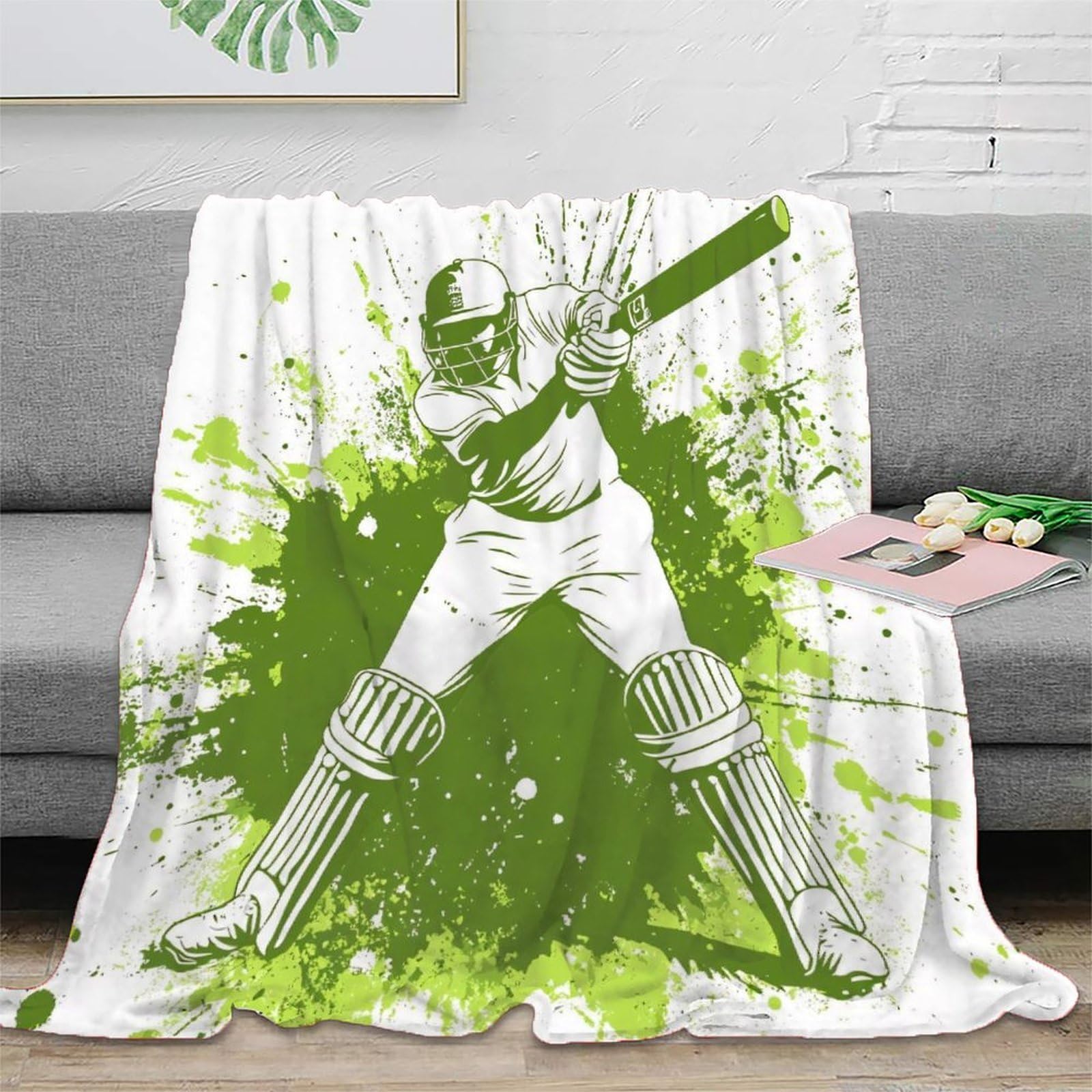 Phqazwsxe Men's Xu5ew8be2u0t 3D Printed Cricket Player Action Thermal Blanket Microfiber Warm Insulating Bedding Soft Sports Illustration Fluffy Blanket Breathable All Season For Wo Kids Families 40X50inch(100X130cm)