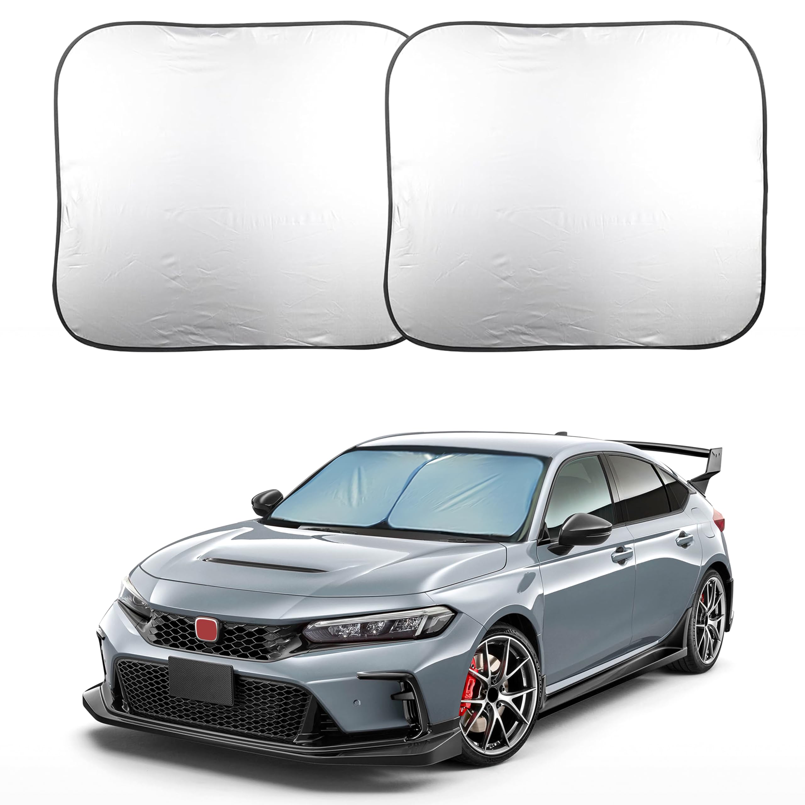 - EcoNour 2 Piece Sunshade for Car Windshield | Durable 240T Polyester Car Windshield Shade Blocks UV Rays | Sun Protection for Front Window | Small (29 in*24 in)