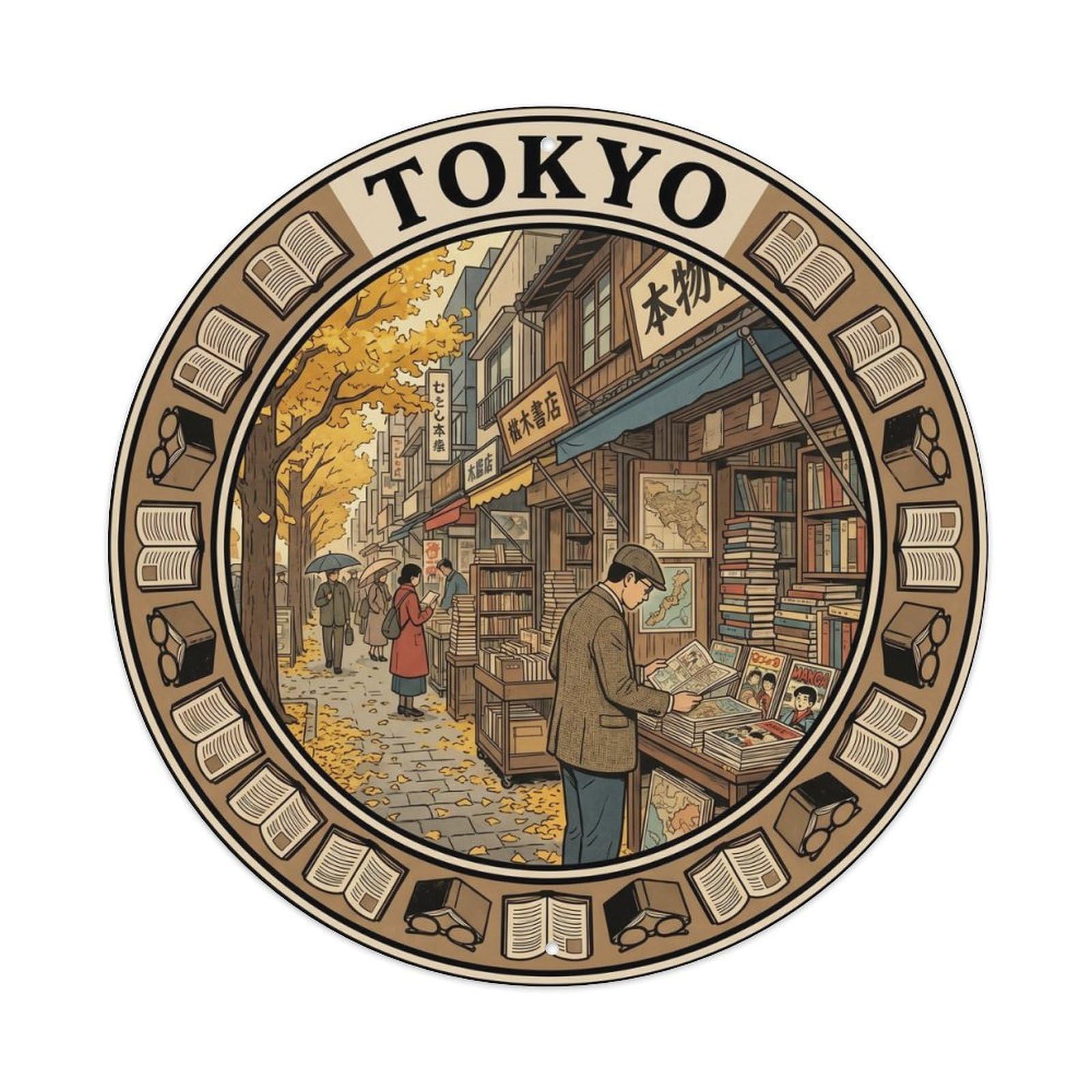 Olhnbad Style Tokyo Jimbocho Used Bookshop Alley City Landmark Metal Tin Sign