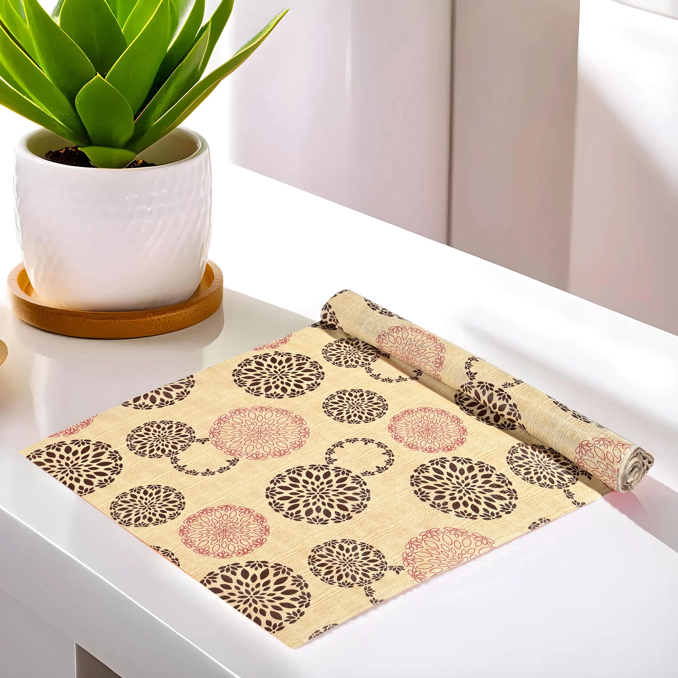 Kuber Industries Waterproof Shelf Liner - Red Flower -10 Kuber Industries Waterproof Shelf Liner - Red Flower -10