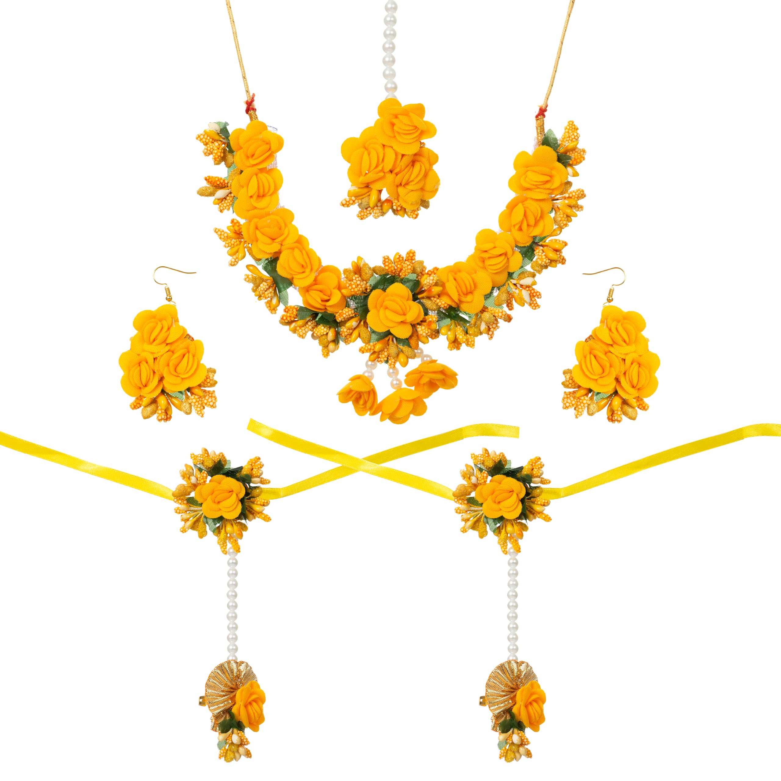 SHIVAMKRAFT 1 Set Artificial Flower Jewellery Chooker, Earings, Mang Tikka And Bracelet For Haldi, Mehendi, Wedding, Marriage Festive Season For Women (Design 2) (B0CRST579X) Amazon Price History, Amazon Price Tracker
