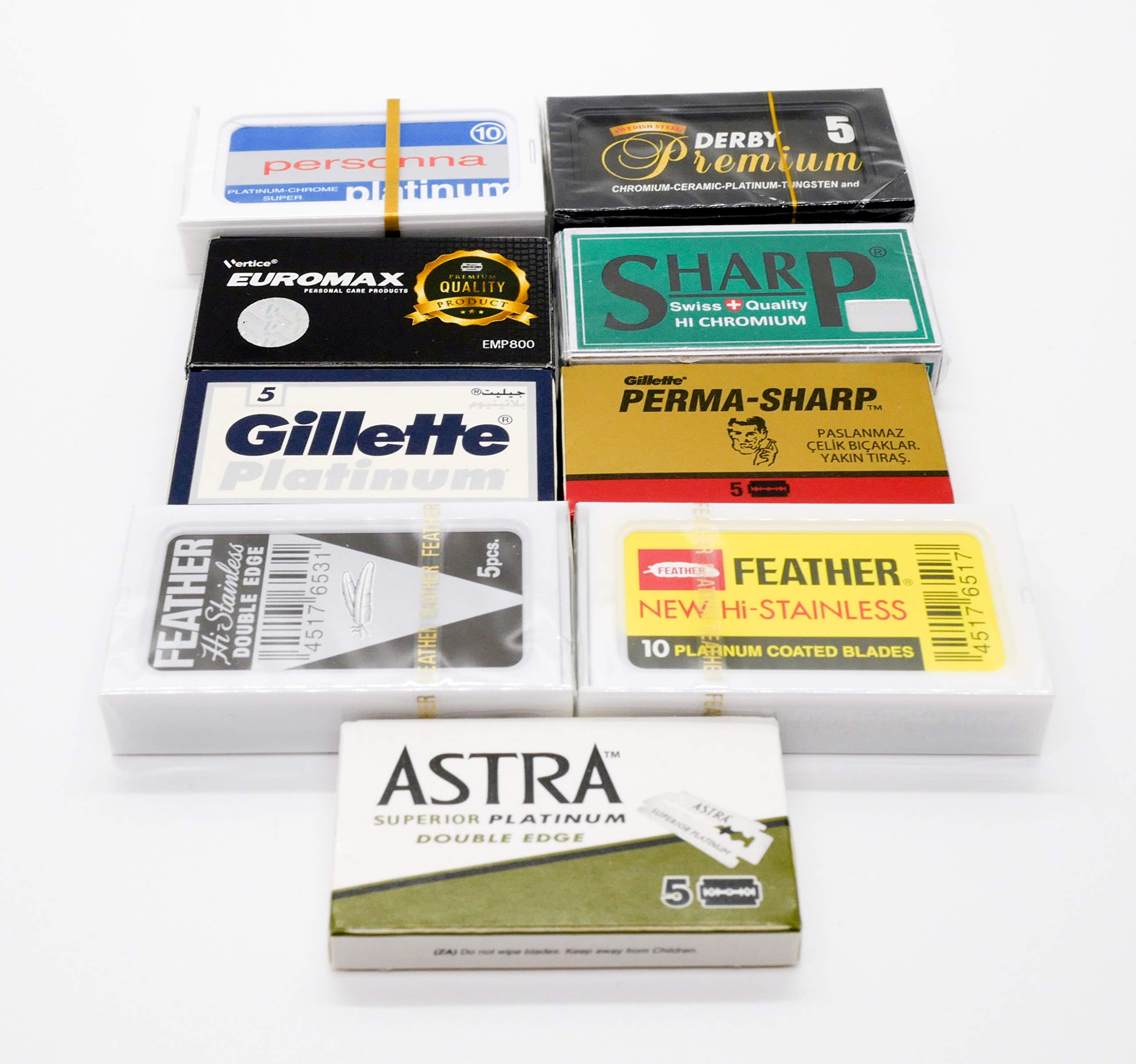Premium Safety Razor Blade Sampler 55 Blades from Top Brands Feather