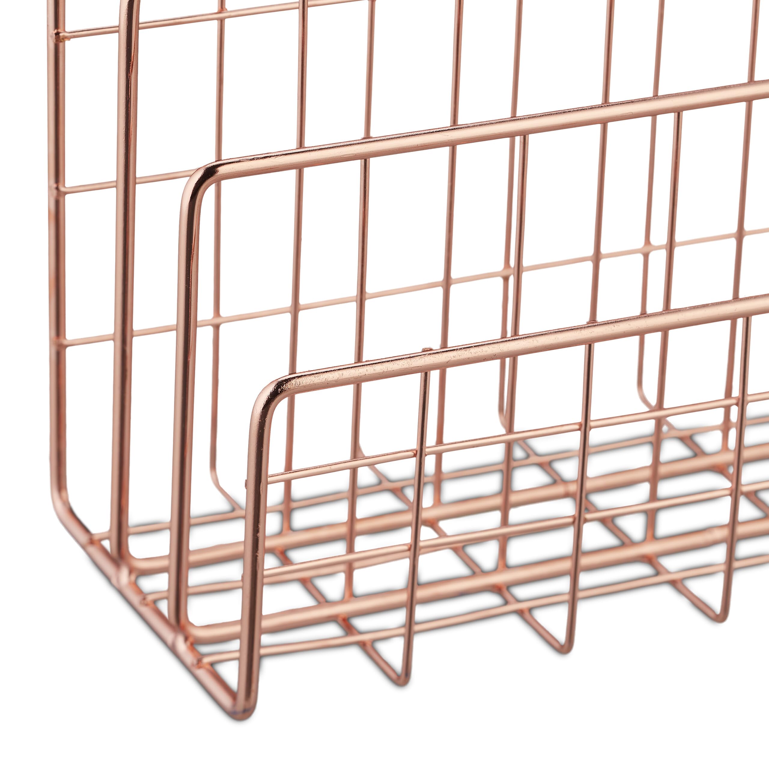 Relaxdays Range-revues pour Votre Bureau, 3 Compartiments verticaux, métal, HxLxP : 14 x 17,5 x 8 cm, Or Rose
