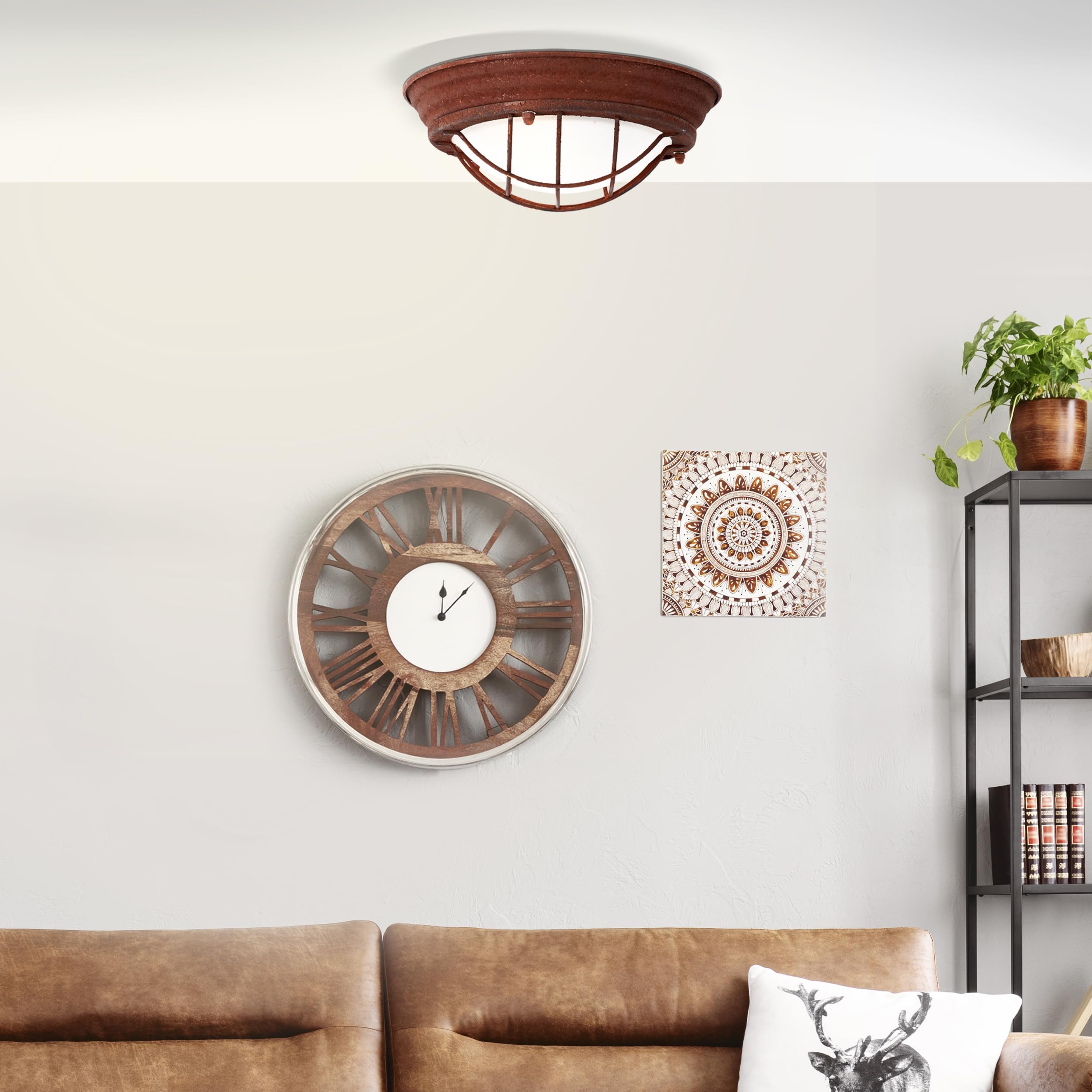 Lampada da soffitto industriale con diametro di 29 cm - lampada da parete e da soffitto in stile vintage - lampada da barca rustica con disco di vetro - metallo/vetro ruggine/bianco - attacco E27 - 30