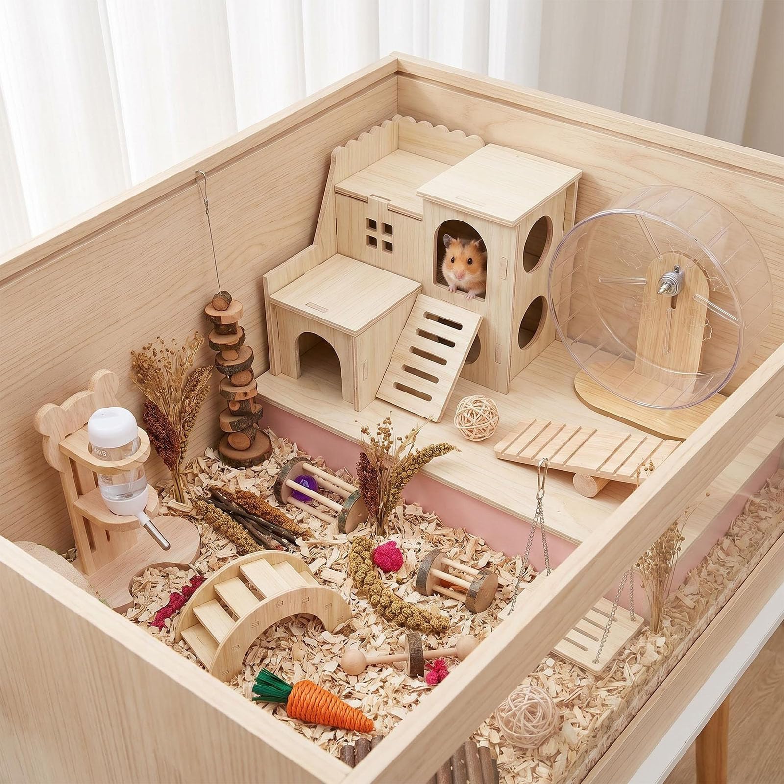 Juego de 26 accesorios para jaula de hámster, juguetes de cobayas, rueda silenciosa para hámster, juguetes para masticar ratas, casa de madera y botella de agua para cobayas, chinchillas, jerbos