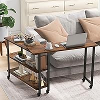 Giantex 360° Rotating Mobile End Table - Patented Sofa Side Table with 2-Tier Shelves, Laptop Desk on 6 Casters, Rustic Brown