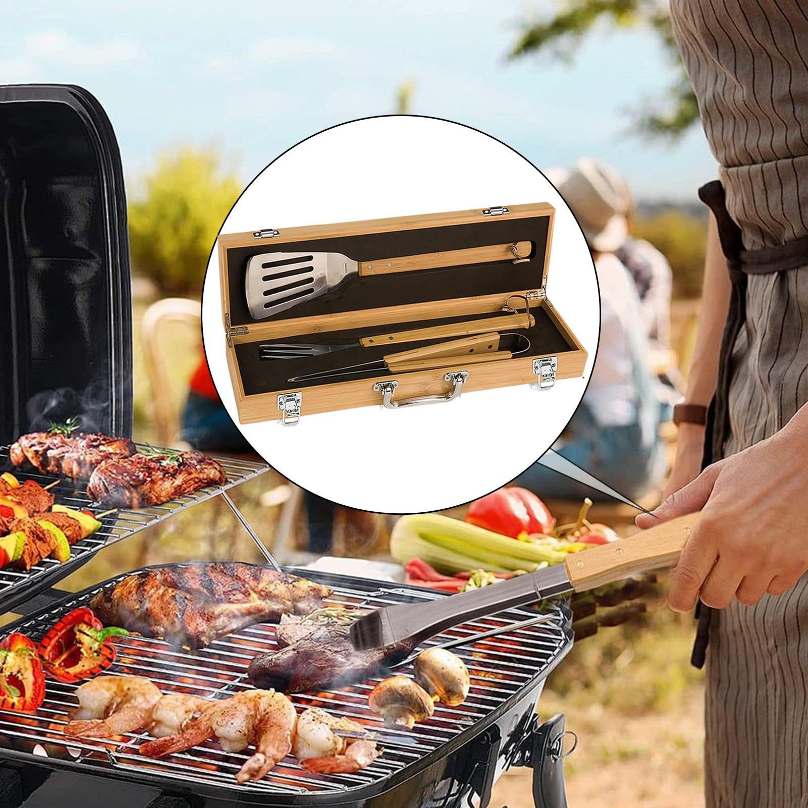 Utensilios de Barbacoa Juego para Parrilla | Accesorios De Cocina Al Aire Libre Con Maletín Para Jardín Camping Picnic Y Reuniones Familiares