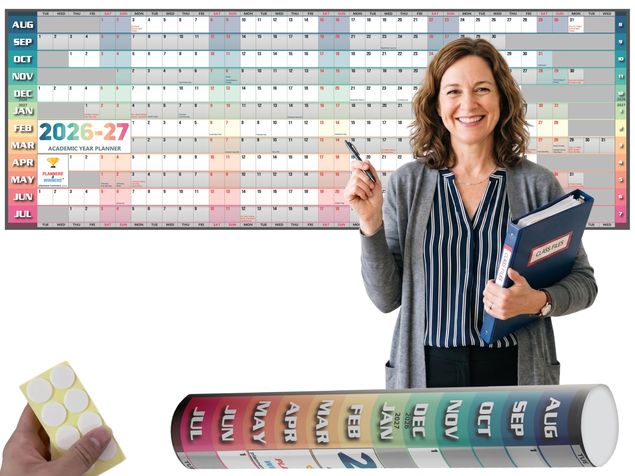 Academic Year Wall Planner 2026-2027 with Extra Wide Size (120 x 42 cm) | Mid Year 26/27 Wall-Planner Runs Aug ’26 to Jul ’27 | Month in Row Format, Weekend Aligned | Non Laminated, ROLLED DELIVERY