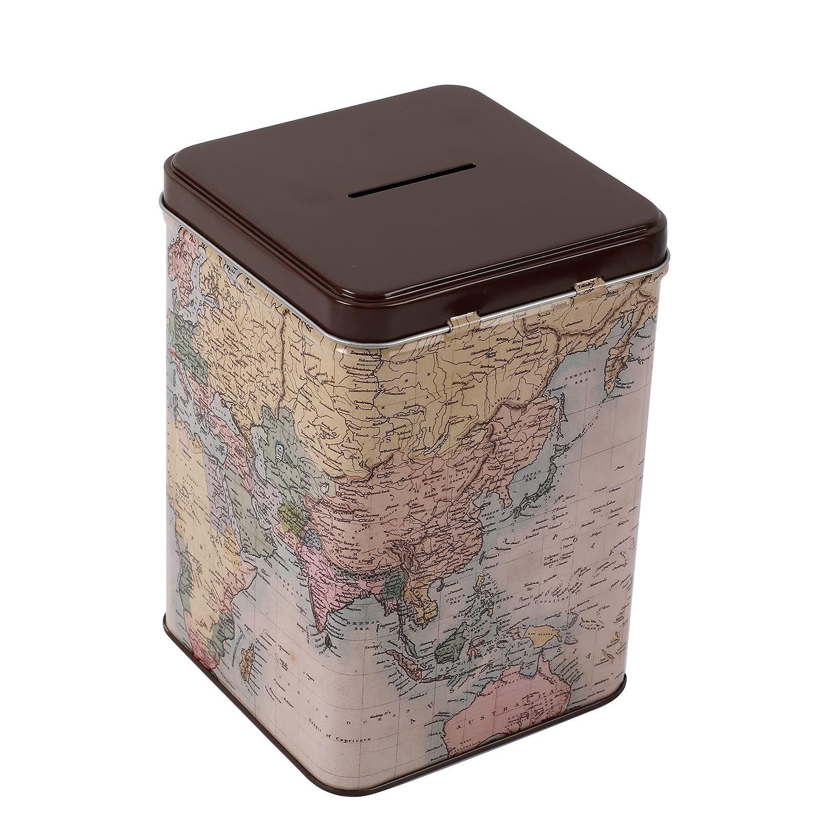 I-TOTAL® Hucha Divertida con candado y Llave, Hucha de Metal con Cierre (Old Map)