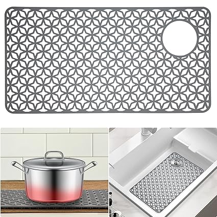 QKVCX Sink Protectors for Kitchen Sink -Silicone Sink Protector  Sink Drainage Mat- Non-slip Sink Mat for Bottom of Kitchen Farmhouse Porcelain Sink Kitchen Sink Grid Accessory (28.2''x 14.2'').
